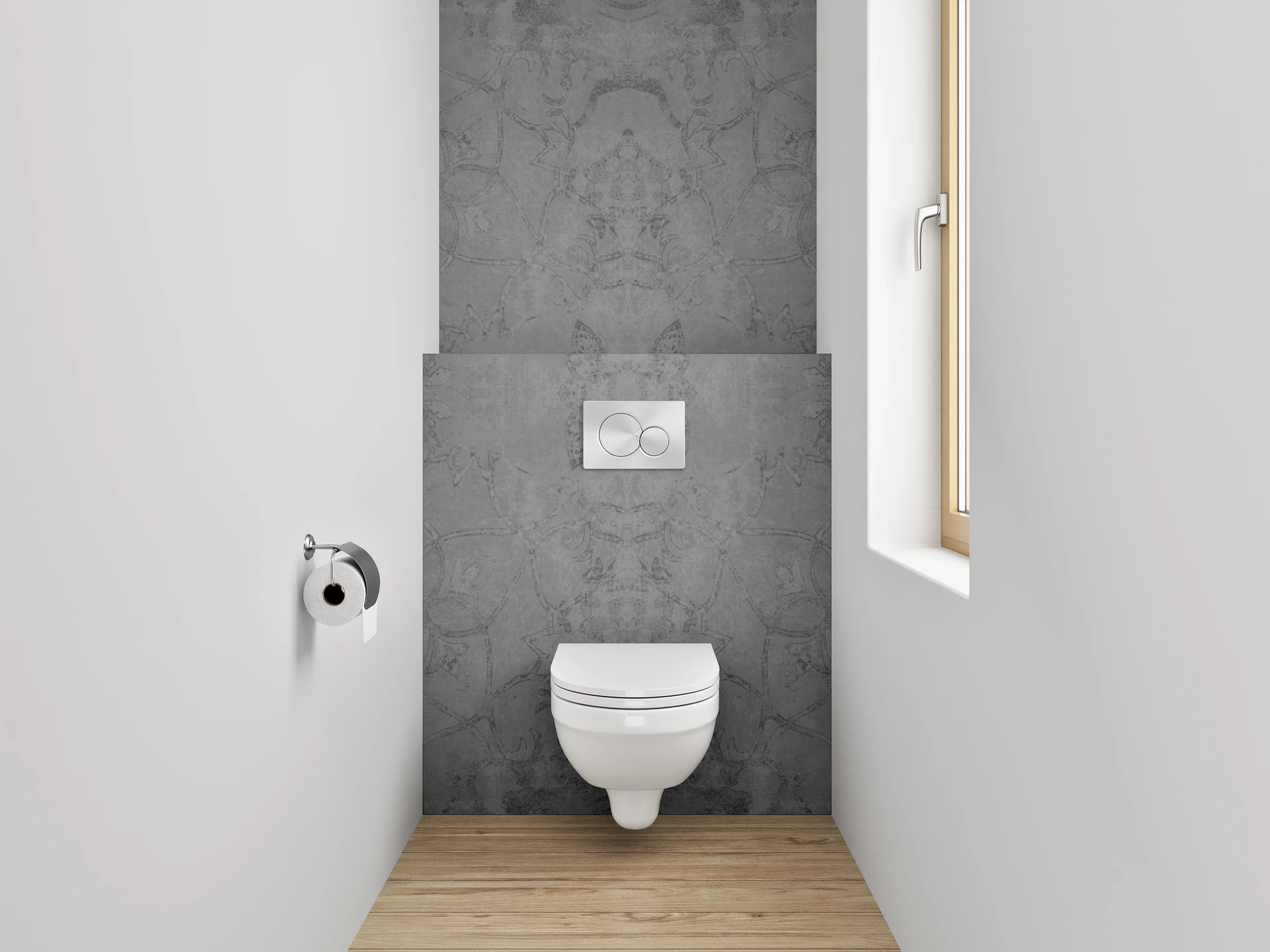 WC-Rückwand - Edle graue Ornamentmuster Fliesenoptik