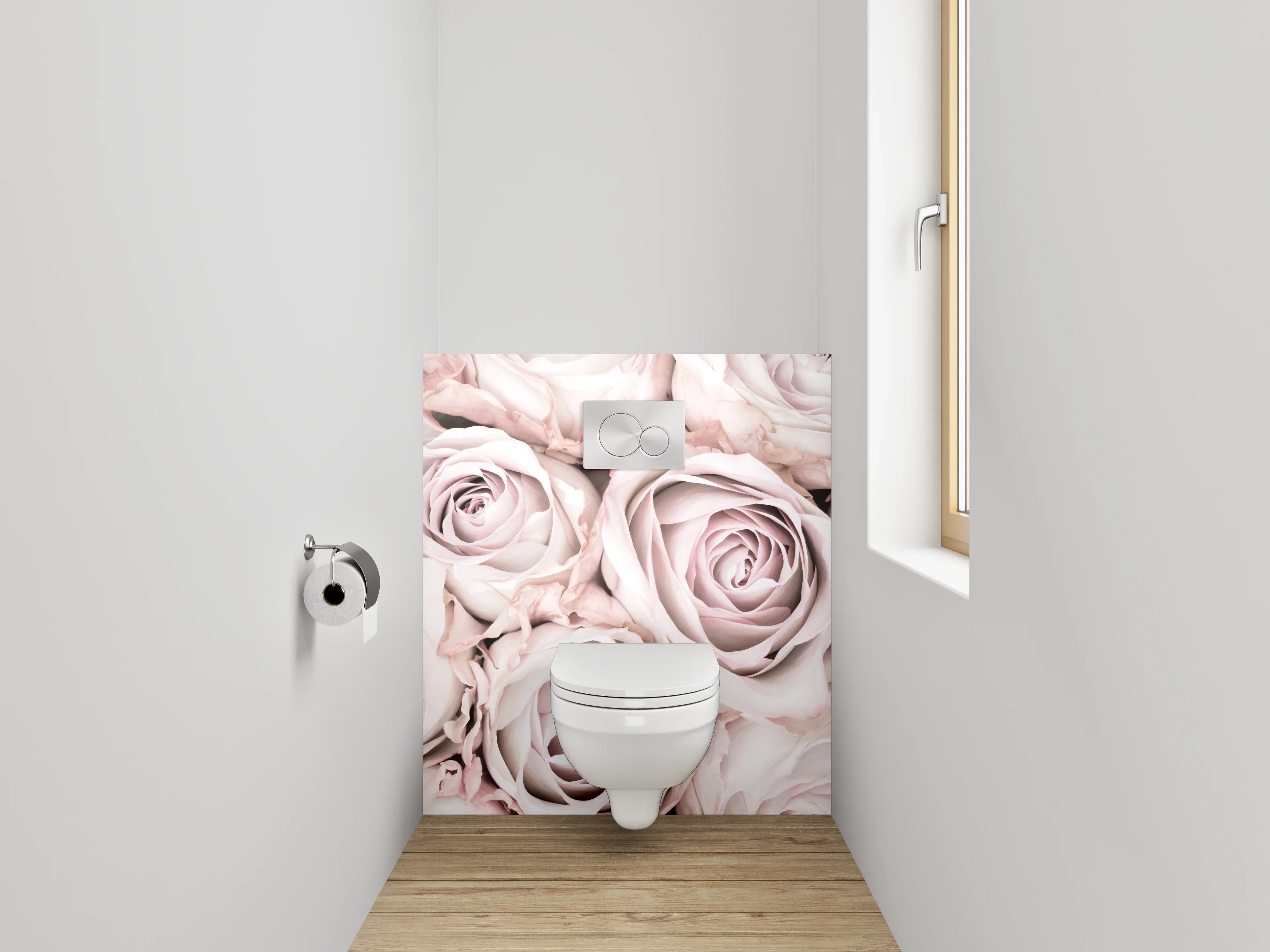 WC-Rückwand - Edle weiße Rosenblüten Fotomotiv