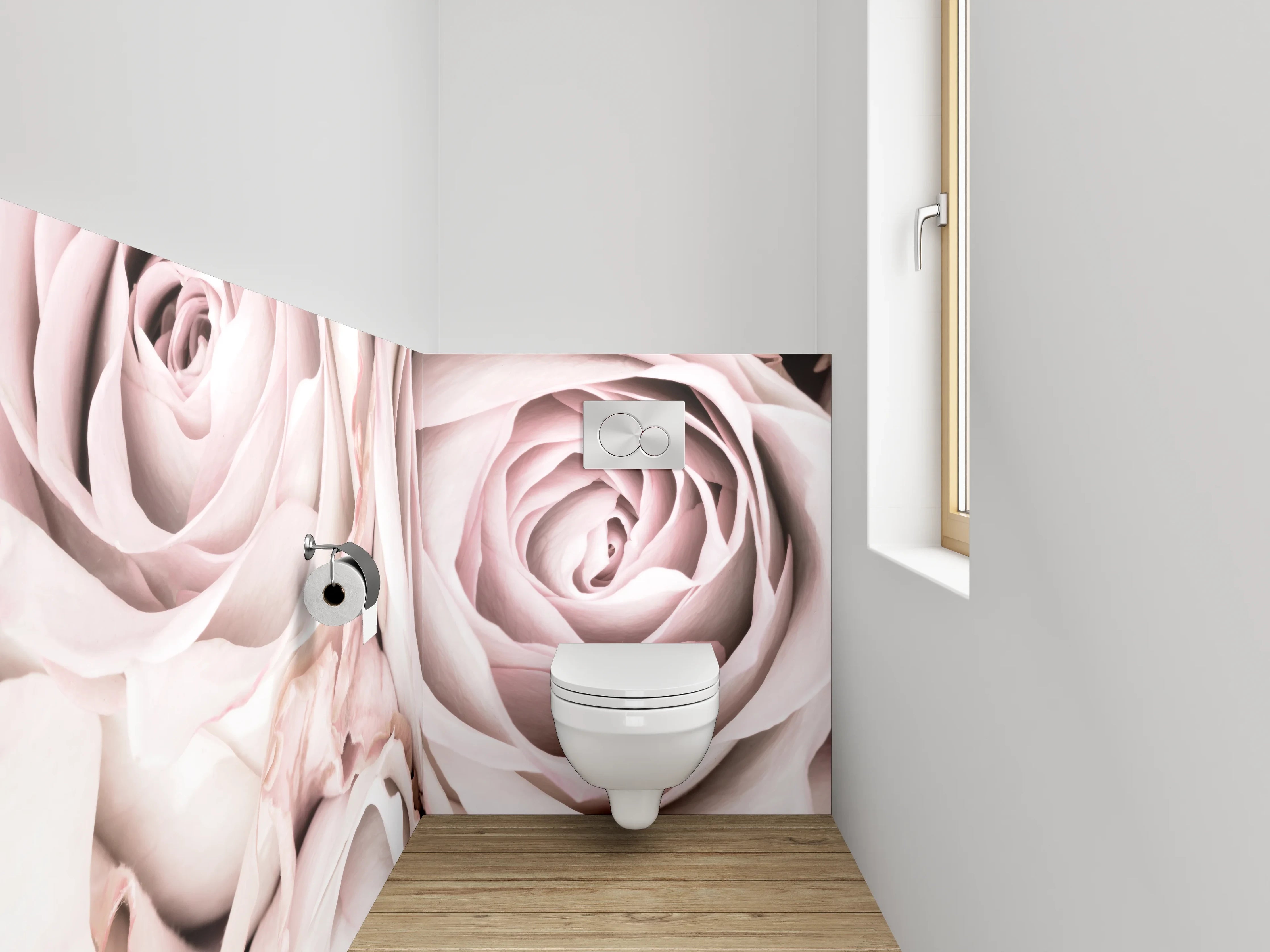 WC-Rückwand - Edle weiße Rosenblüten Fotomotiv