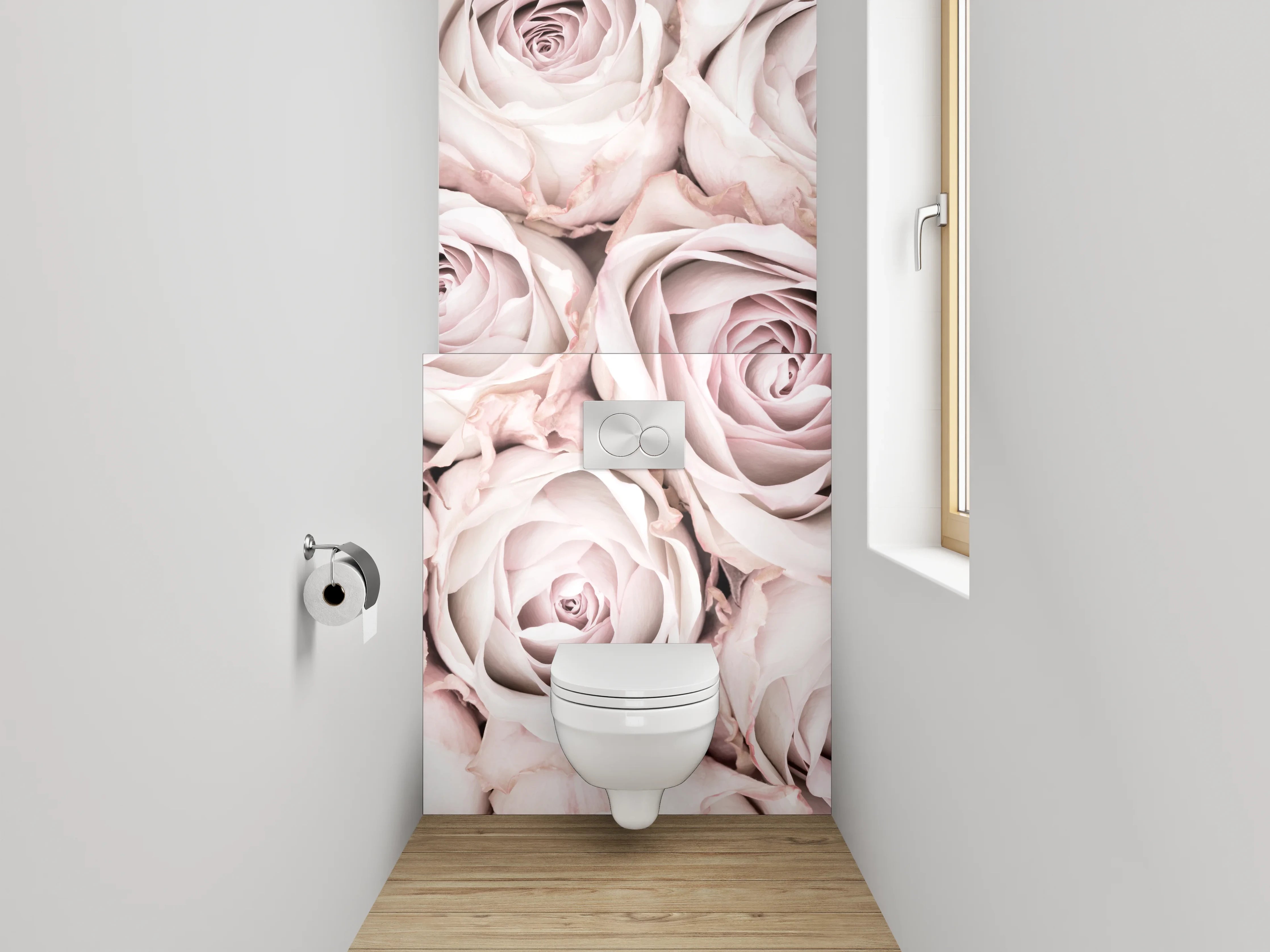 WC-Rückwand - Edle weiße Rosenblüten Fotomotiv