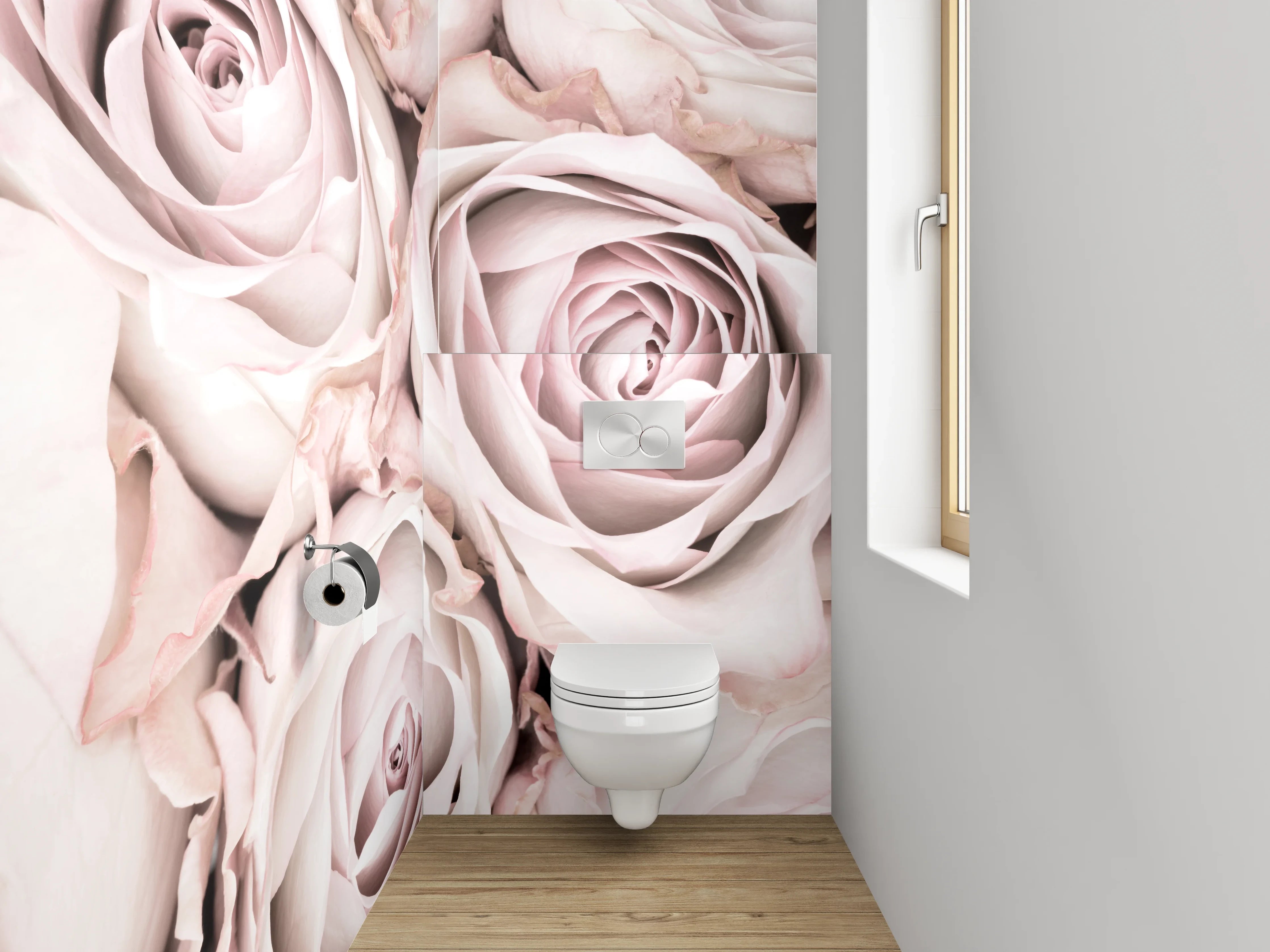 WC-Rückwand - Edle weiße Rosenblüten Fotomotiv