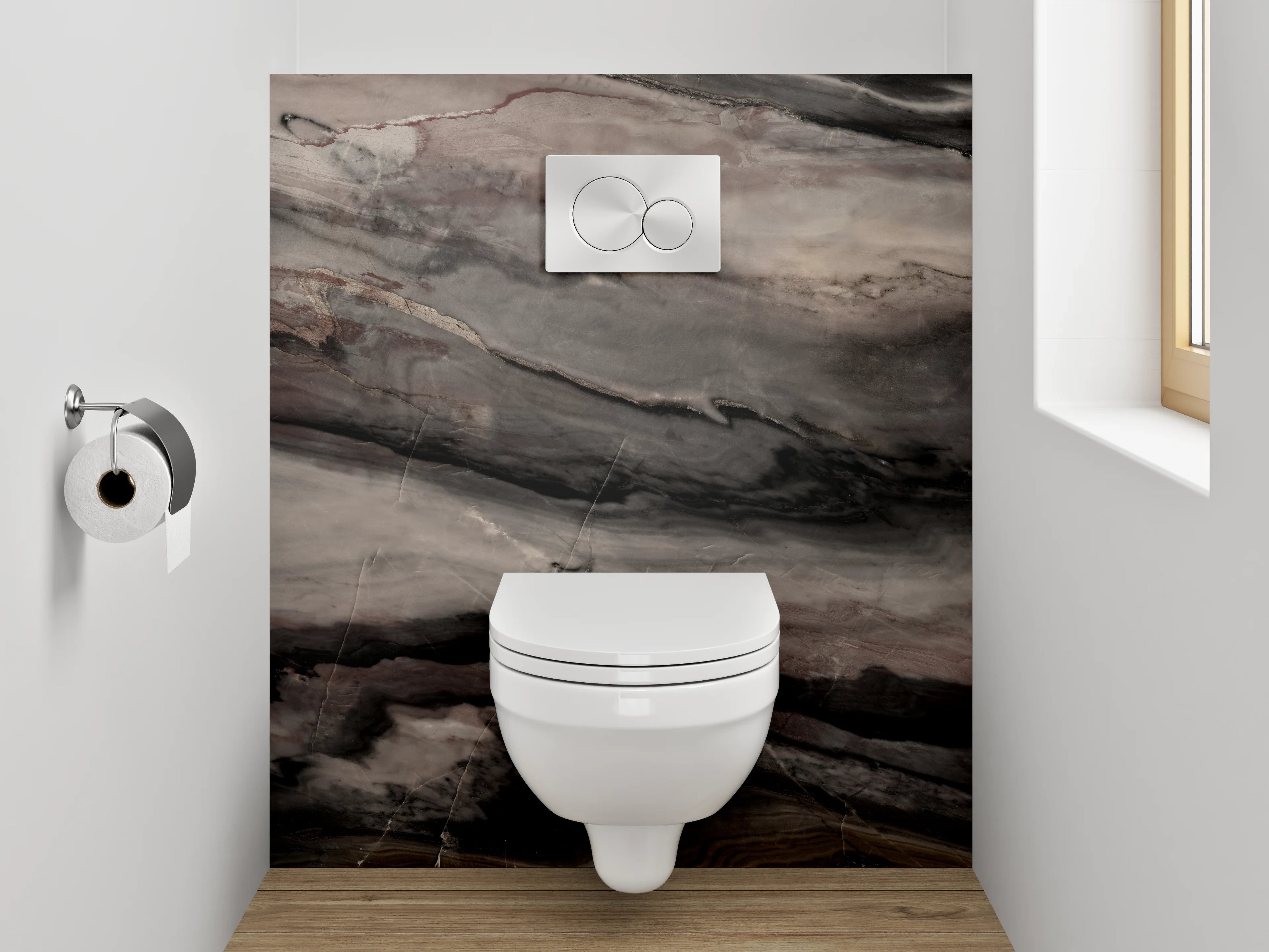 WC-Rückwand - Edler Marmor-Look in Braun und Grau