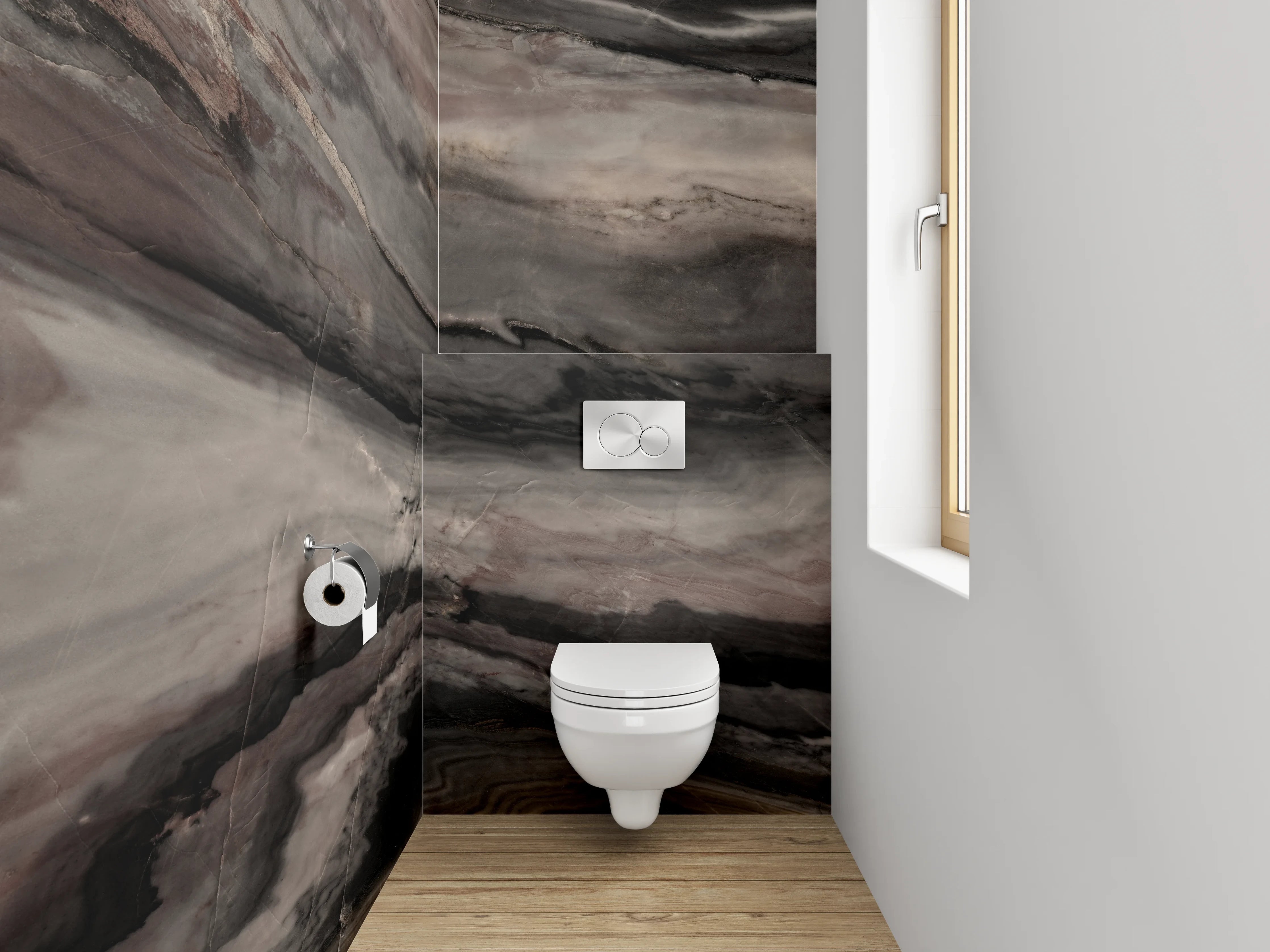 WC-Rückwand - Edler Marmor-Look in Braun und Grau