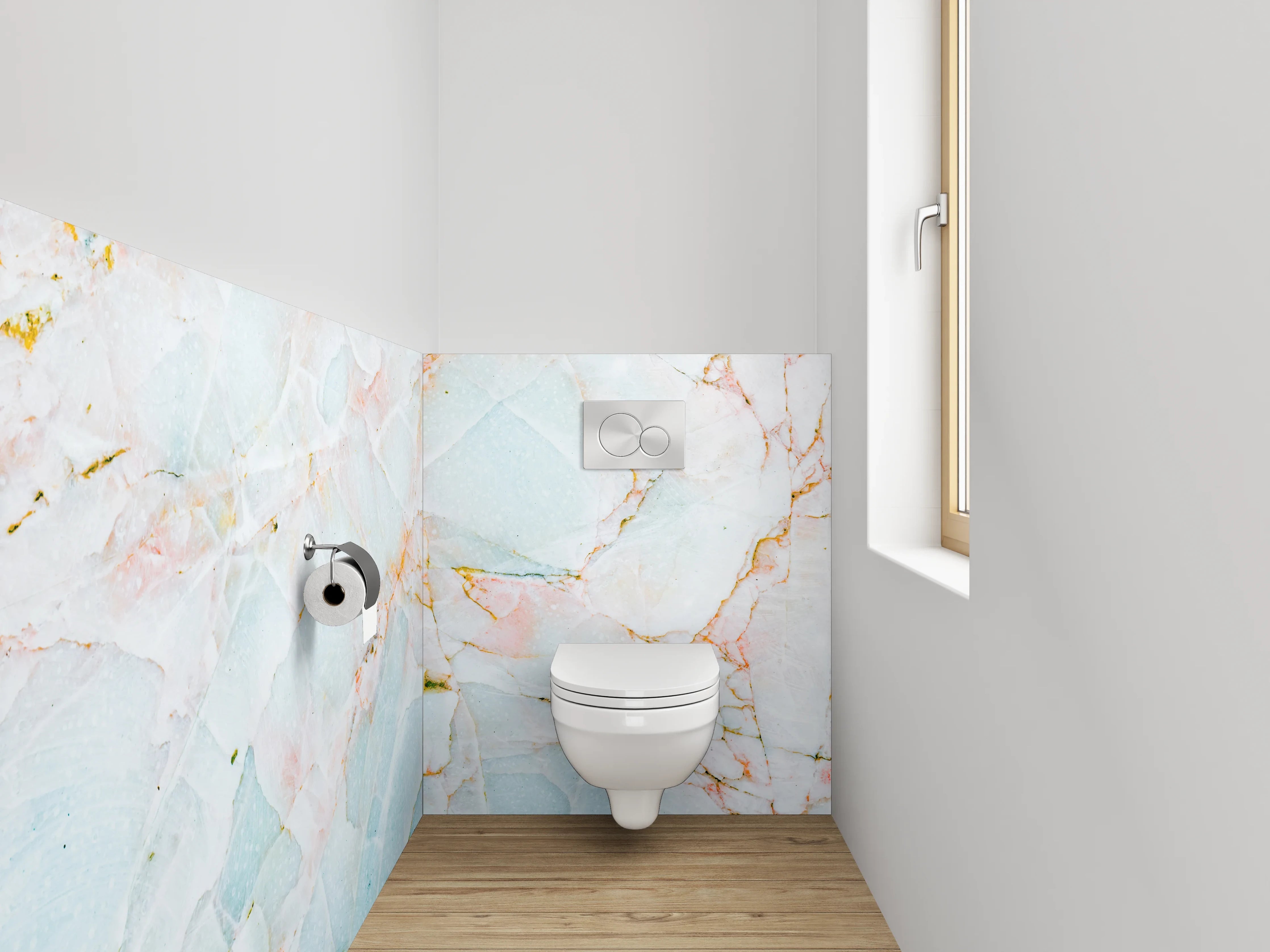 WC-Rückwand - Edler Marmor-Look in Pastell