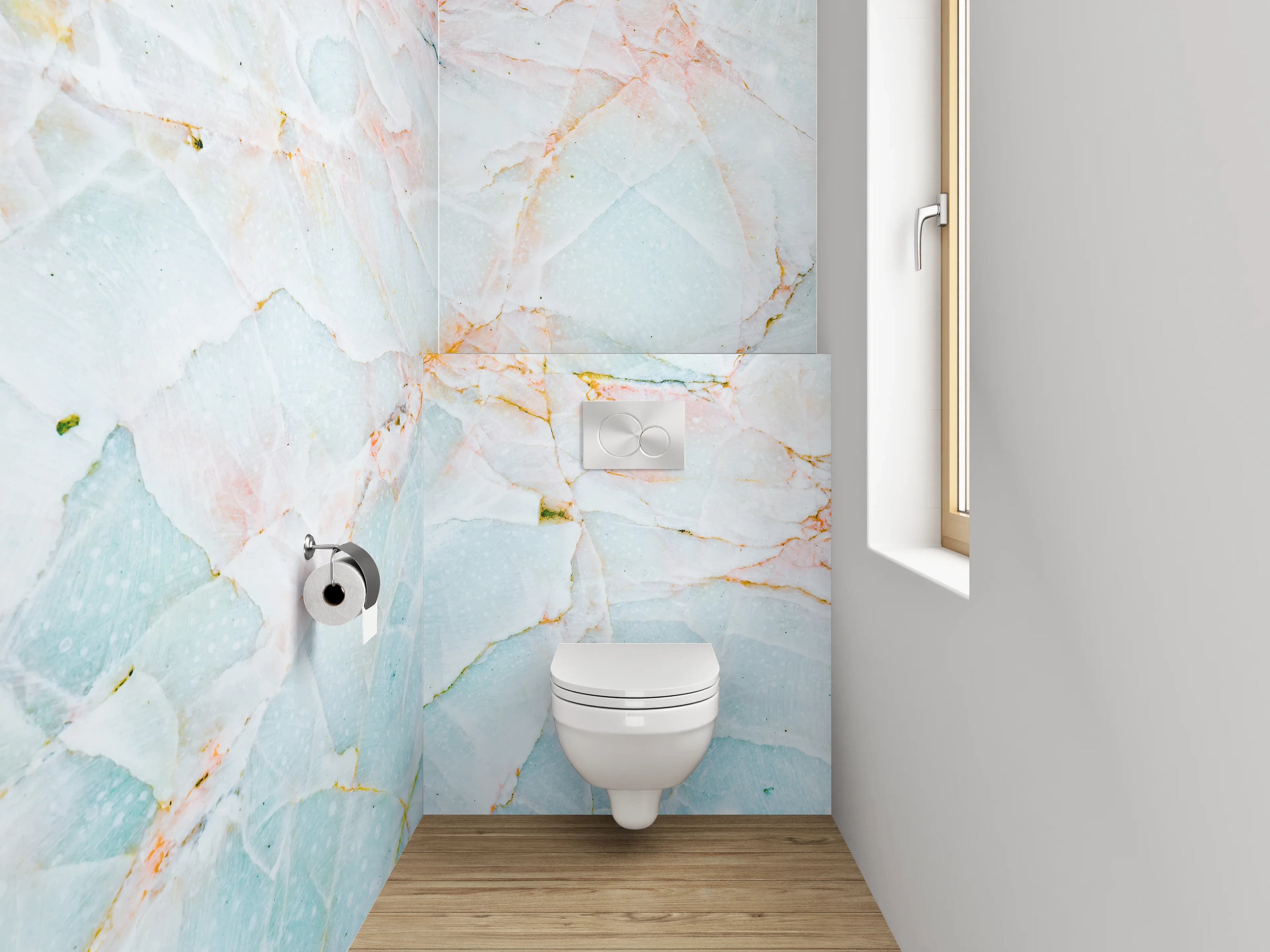 WC-Rückwand - Edler Marmor-Look in Pastell