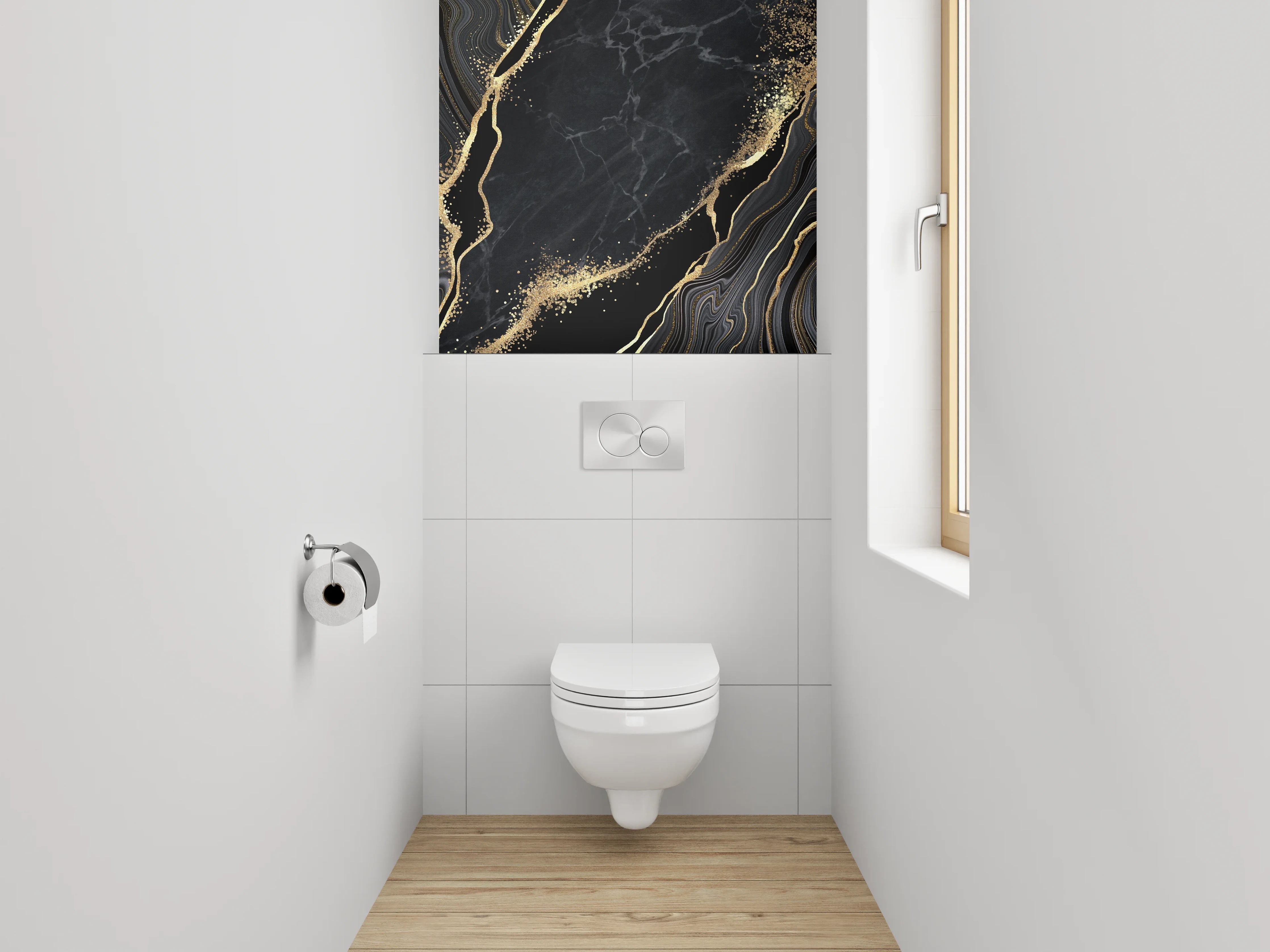 WC-Rückwand - Edler Marmor-Look mit Gold-Akzenten