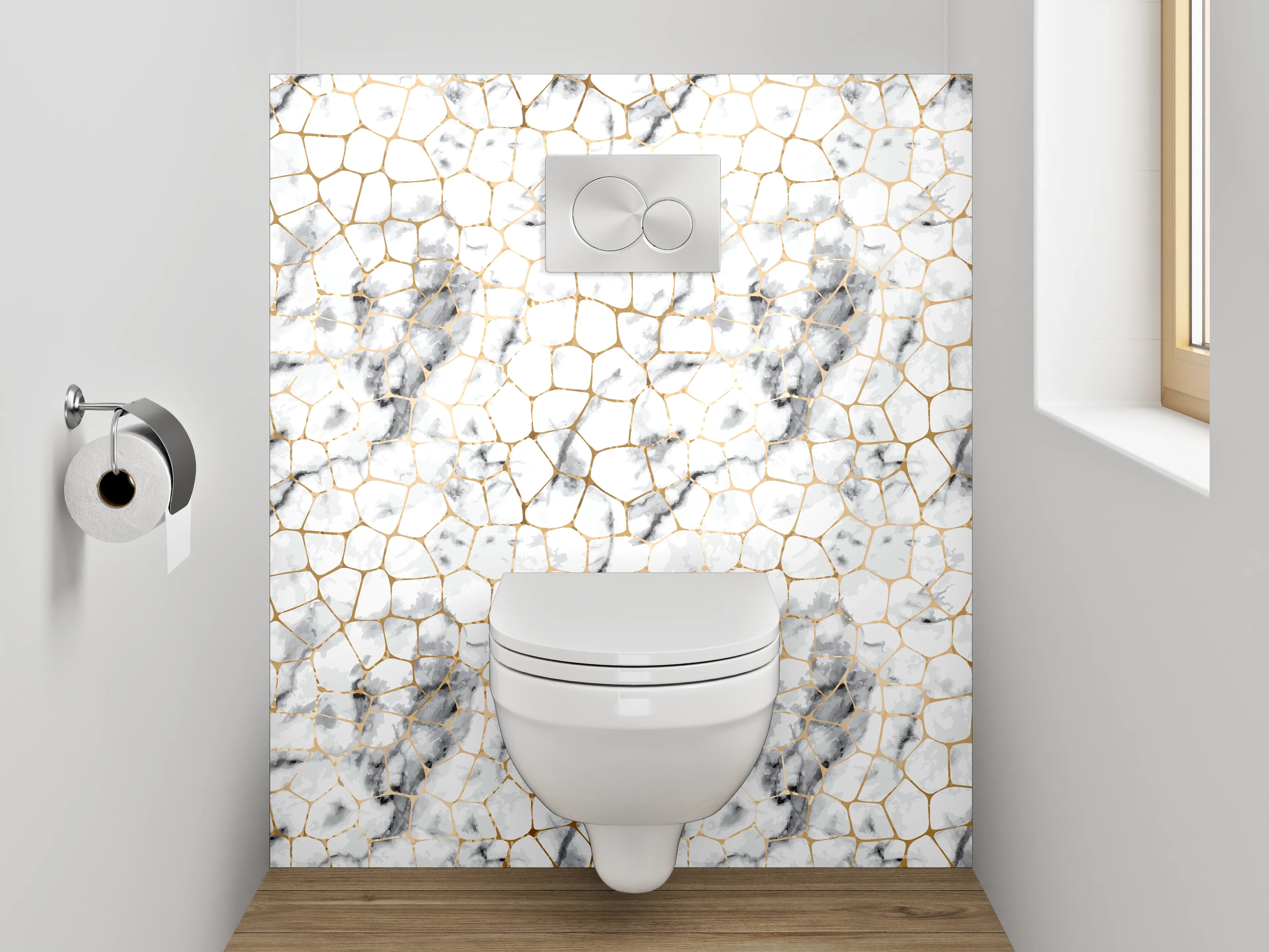 WC-Rückwand - Edler Marmor in Weiß-Grau-Optik
