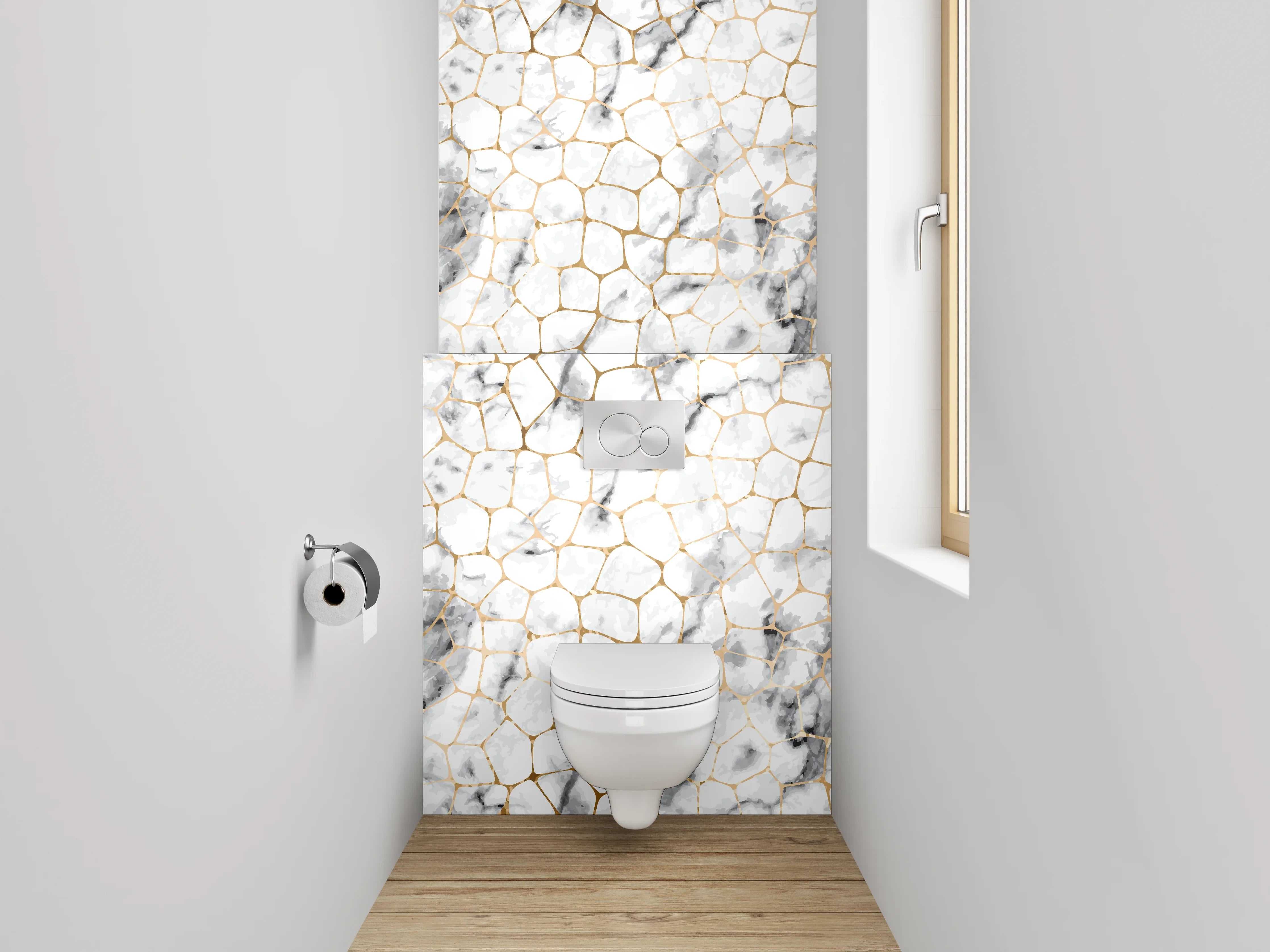 WC-Rückwand - Edler Marmor in Weiß-Grau-Optik