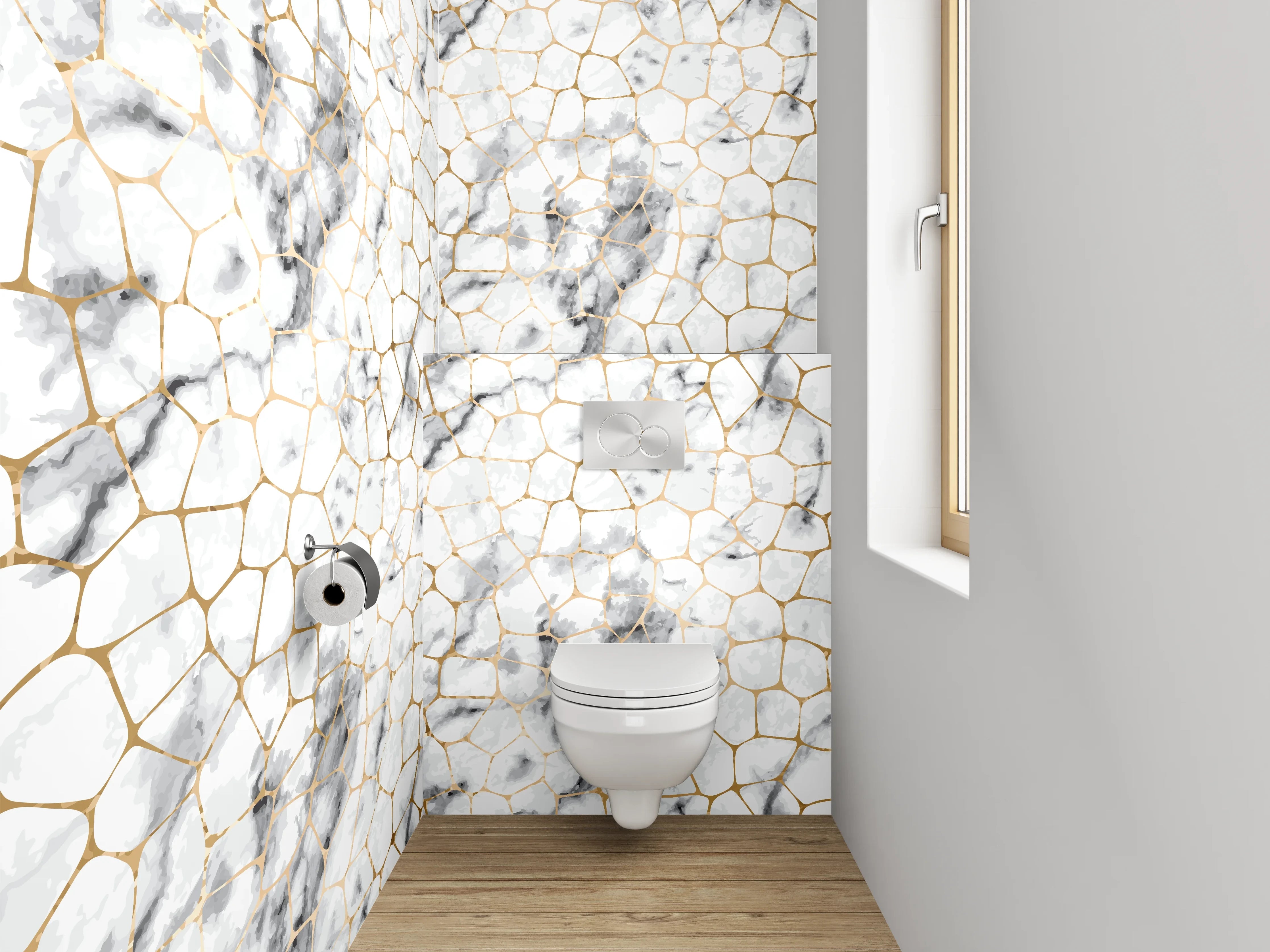 WC-Rückwand - Edler Marmor in Weiß-Grau-Optik