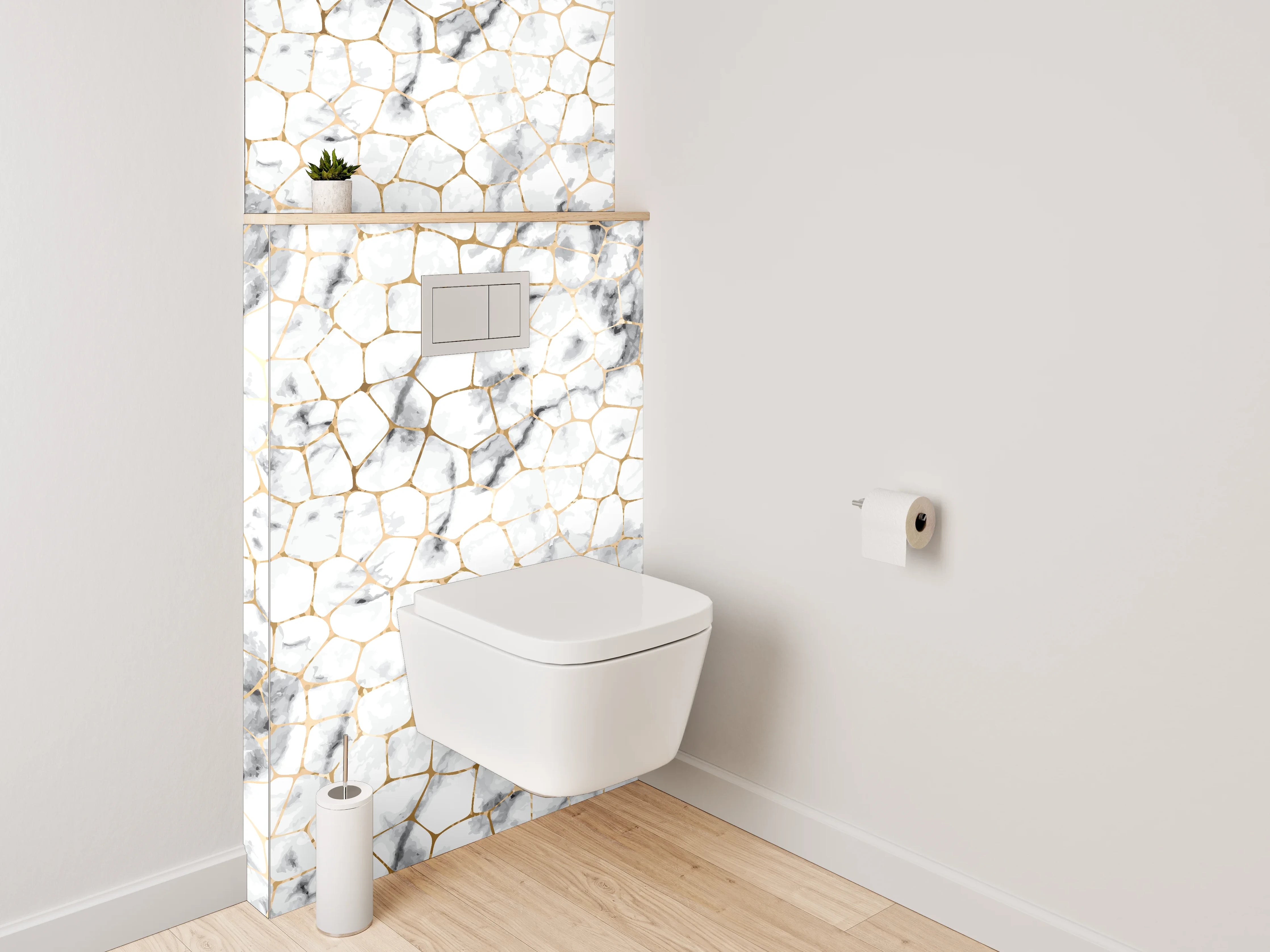 WC-Rückwand - Edler Marmor in Weiß-Grau-Optik