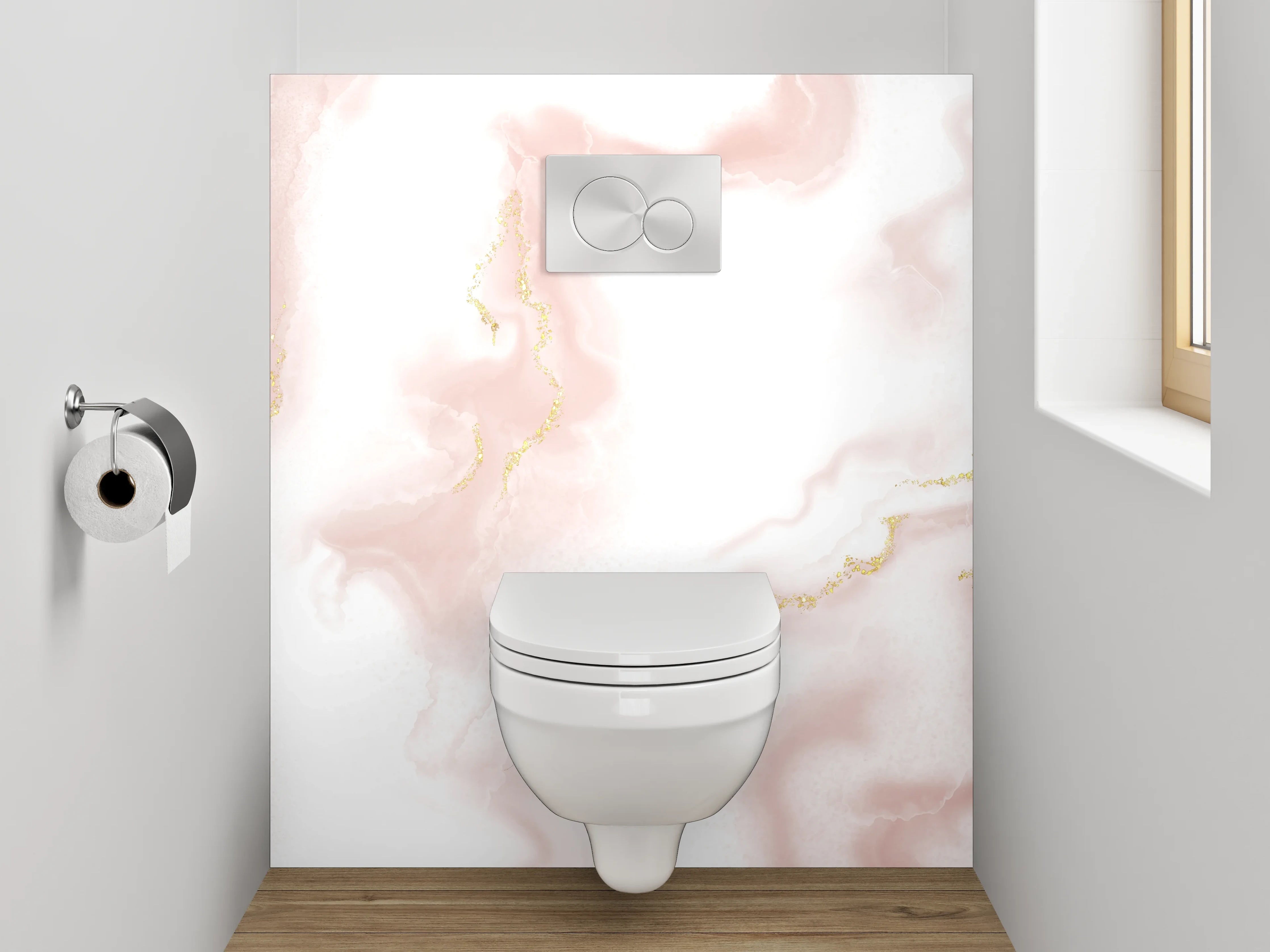 WC-Rückwand - Edler Marmor mit goldenen Akzenten