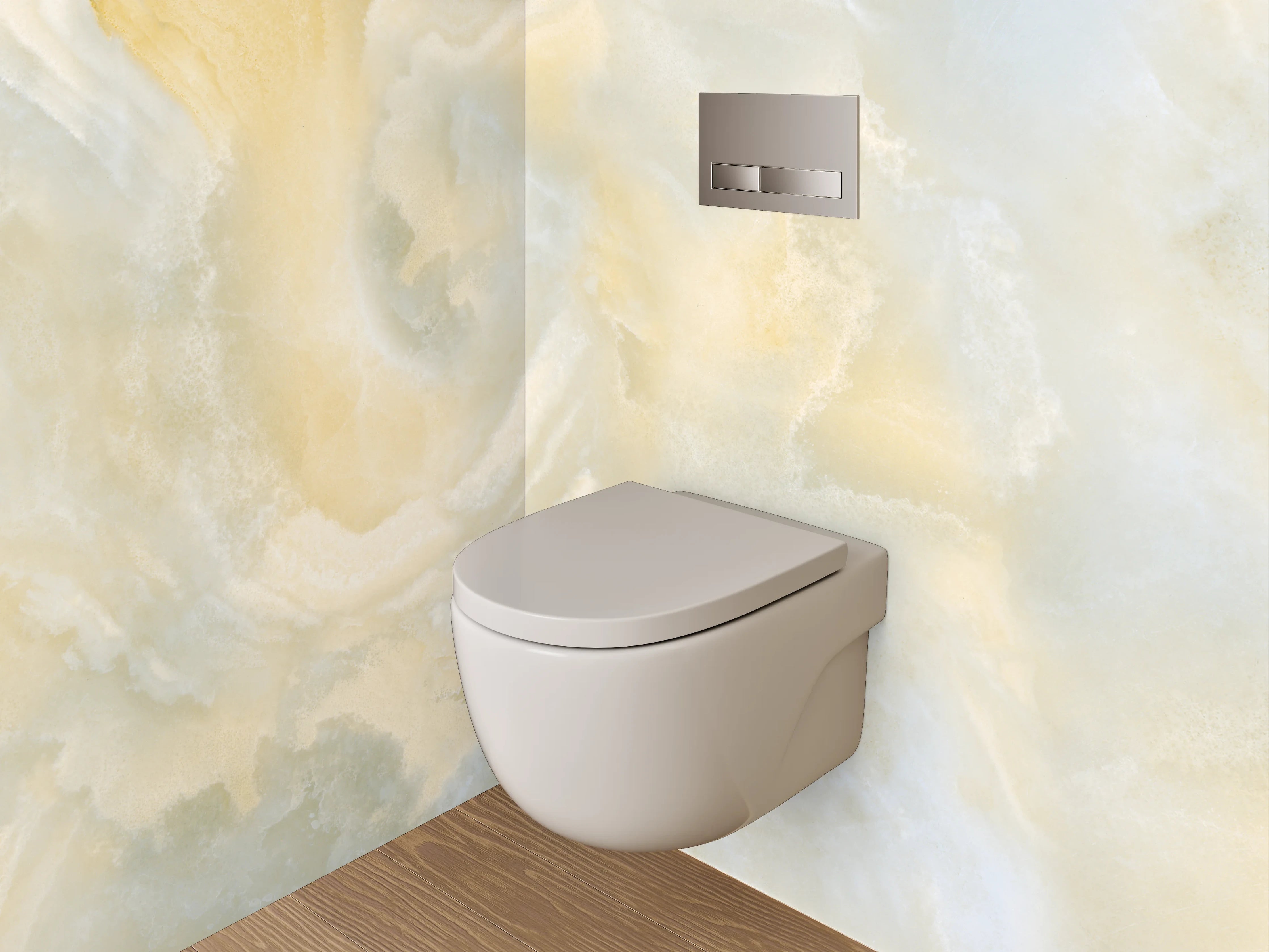 WC-Rückwand - Edler Onyx-Marmor in Beige-Weiß