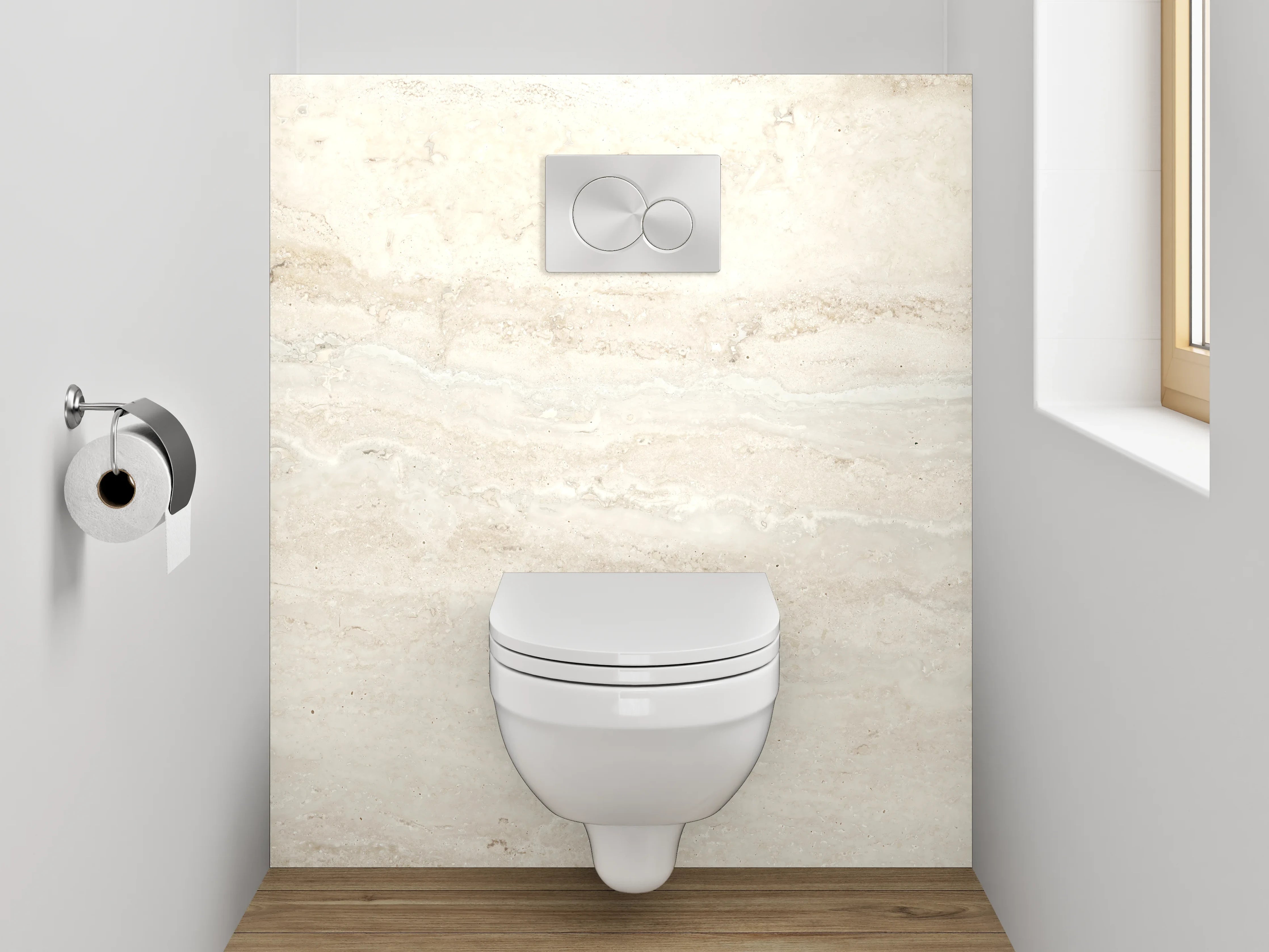 WC-Rückwand - Edler Travertin Look Weiß Beige