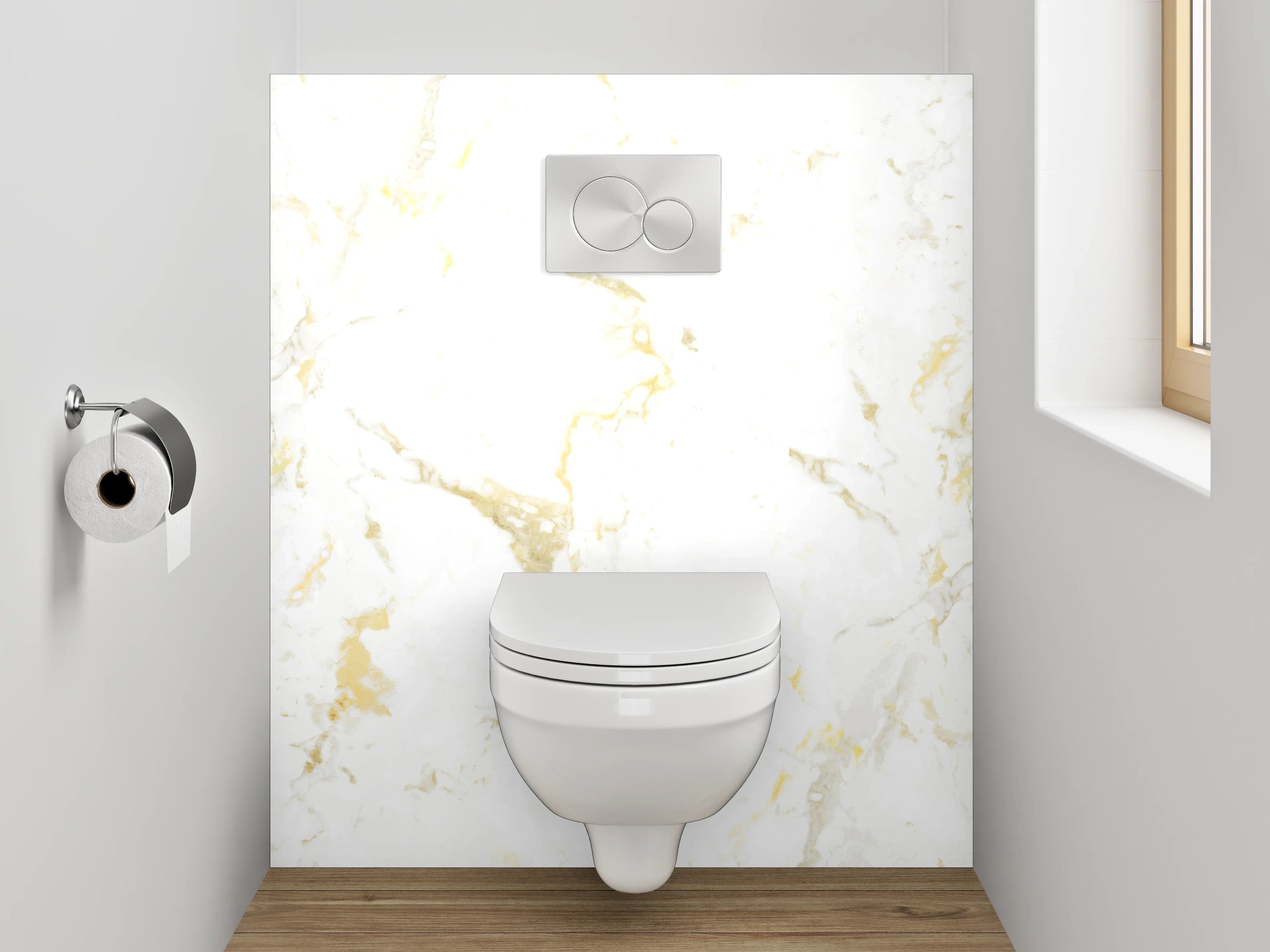WC-Rückwand - Edler Weiß-Gold Marmor Look