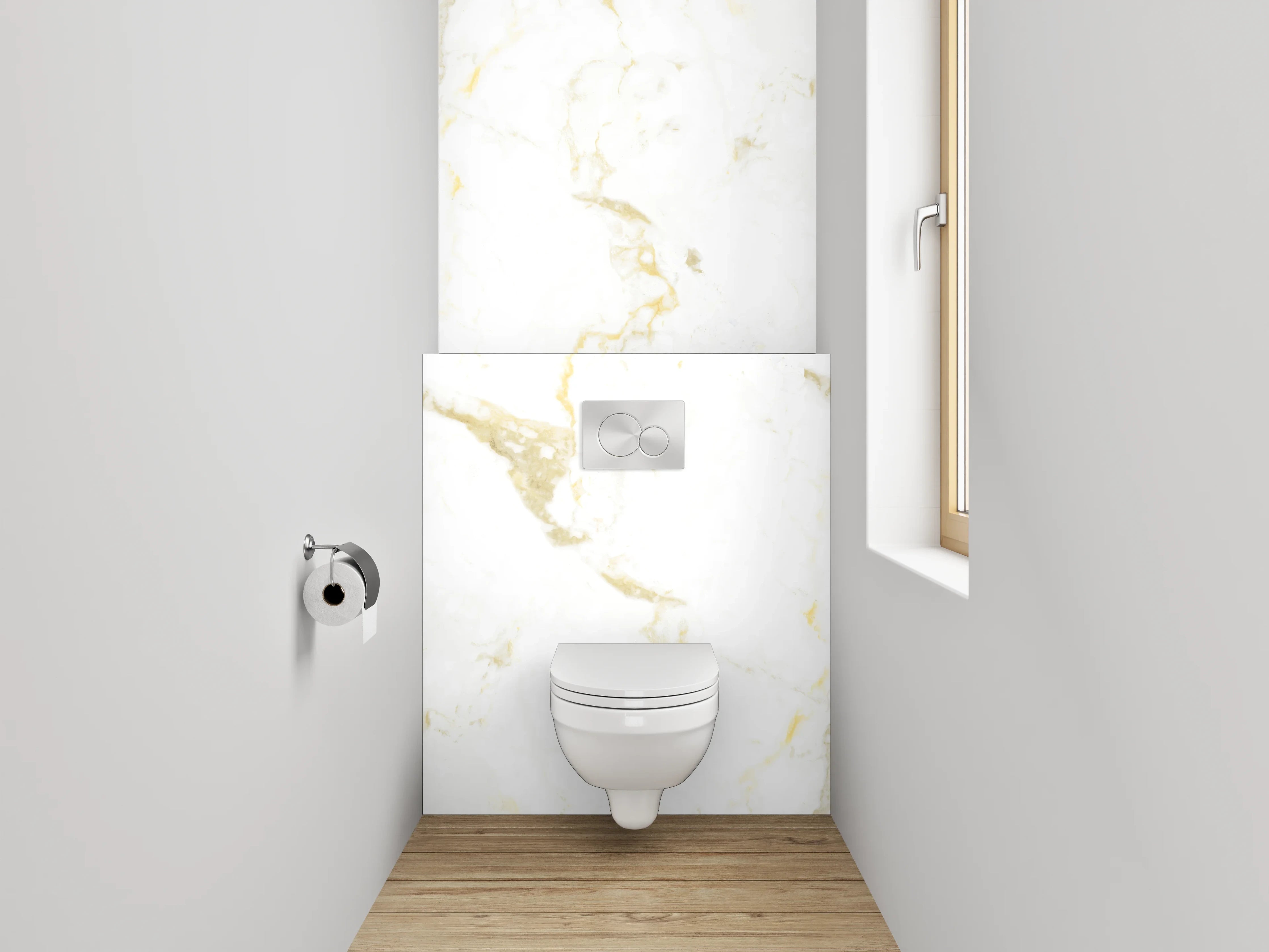 WC-Rückwand - Edler Weiß-Gold Marmor Look
