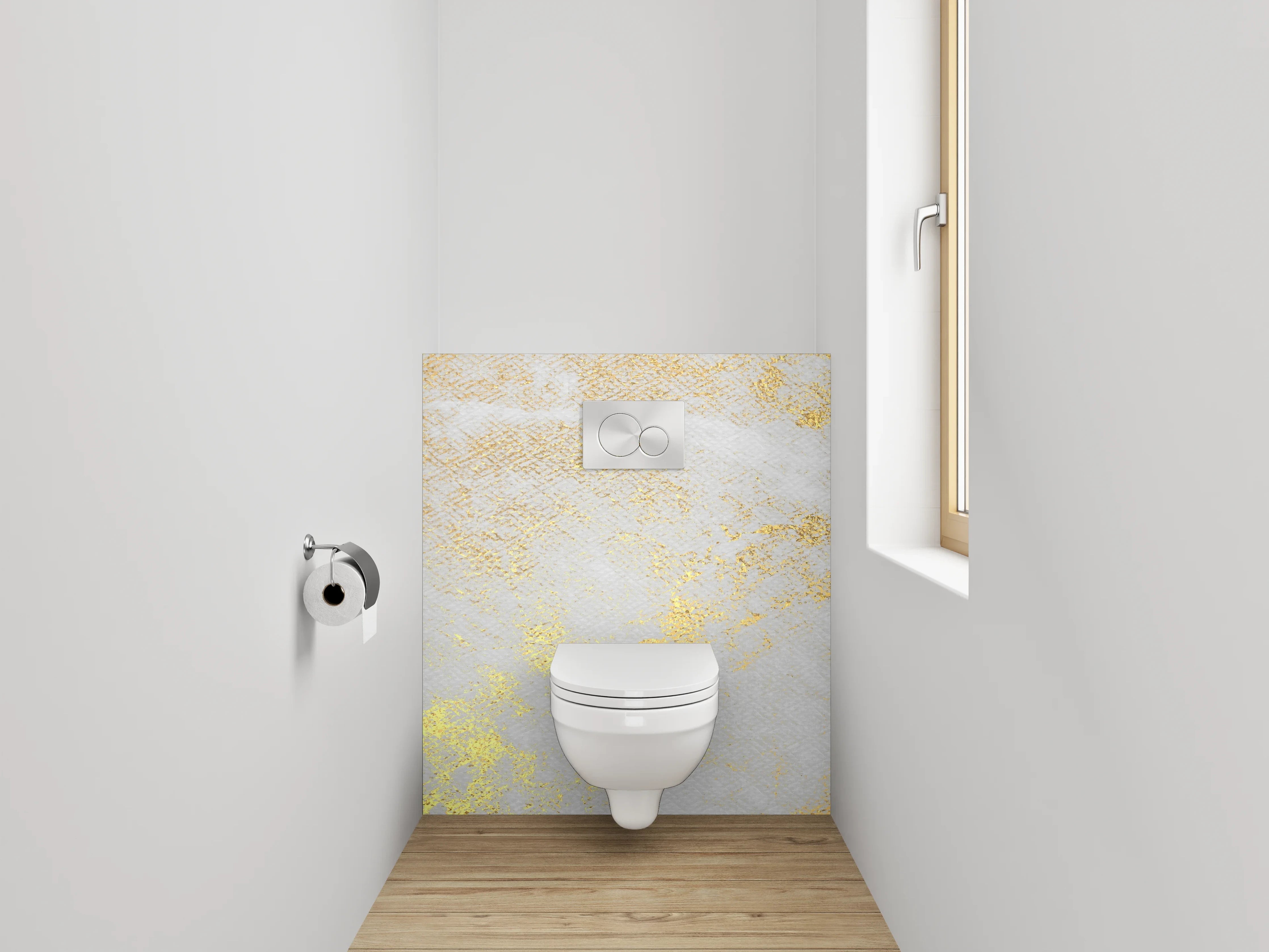WC-Rückwand - Edler Weiß-Gold Marmoroptik Look