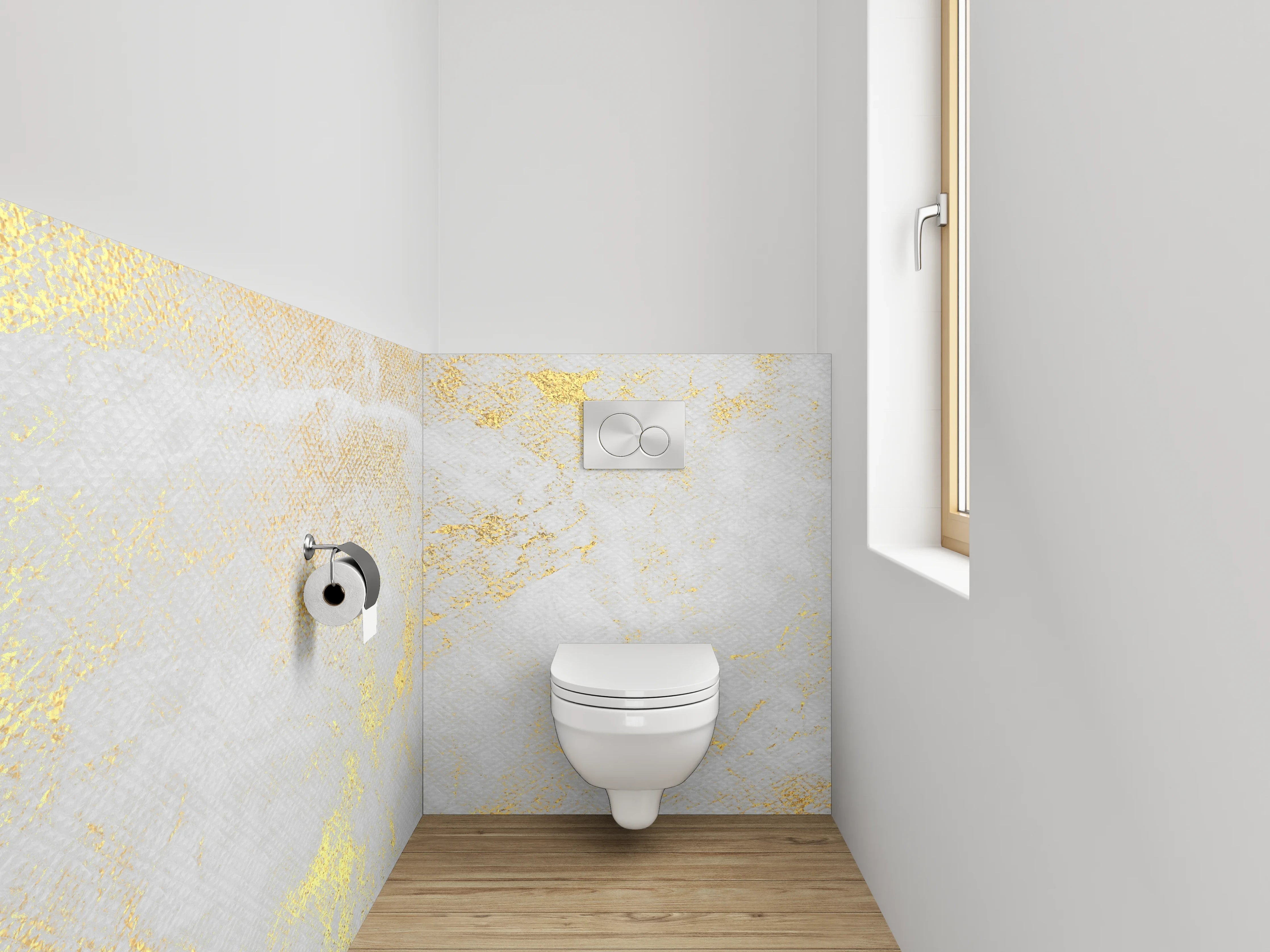 WC-Rückwand - Edler Weiß-Gold Marmoroptik Look