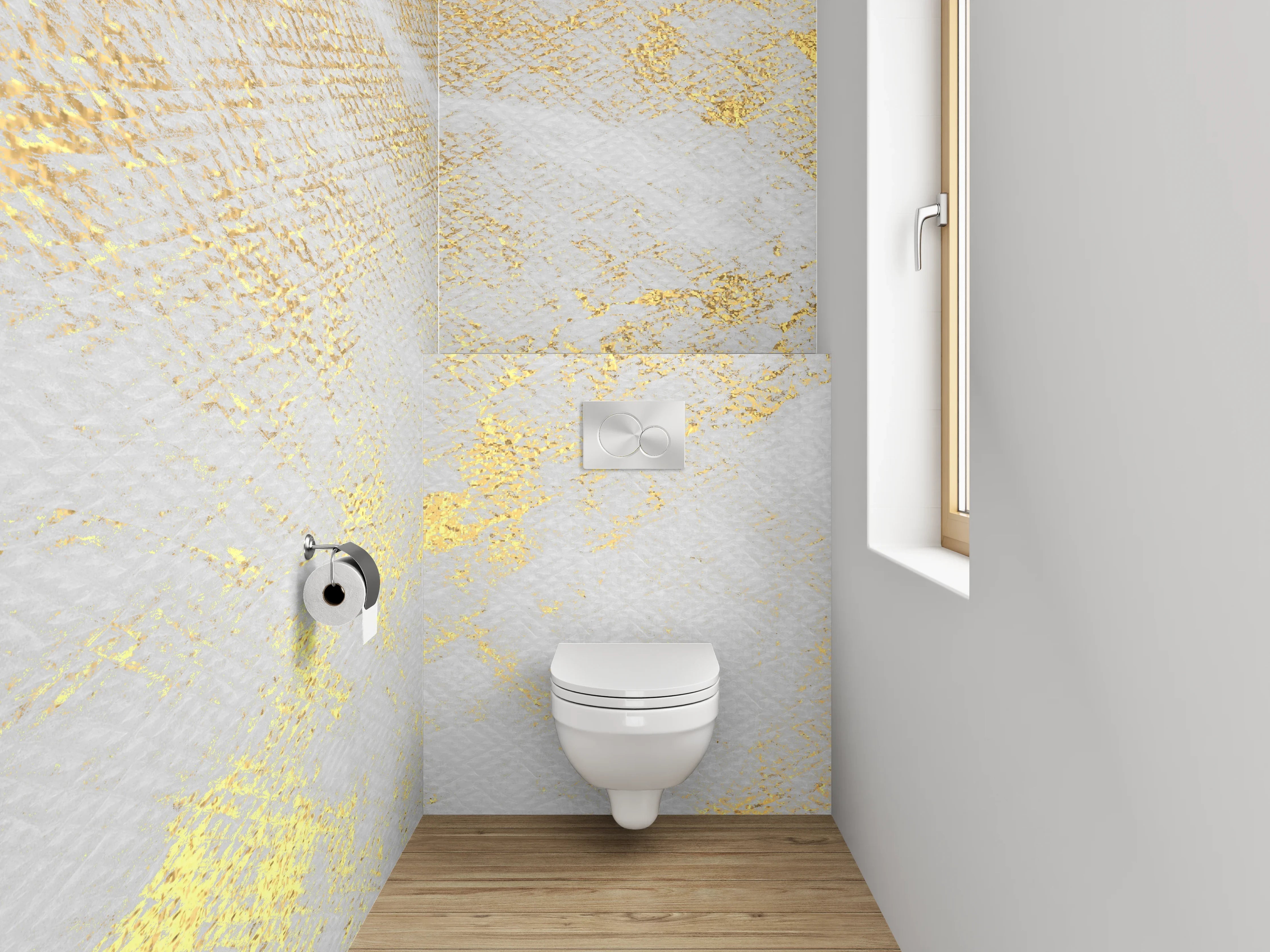 WC-Rückwand - Edler Weiß-Gold Marmoroptik Look