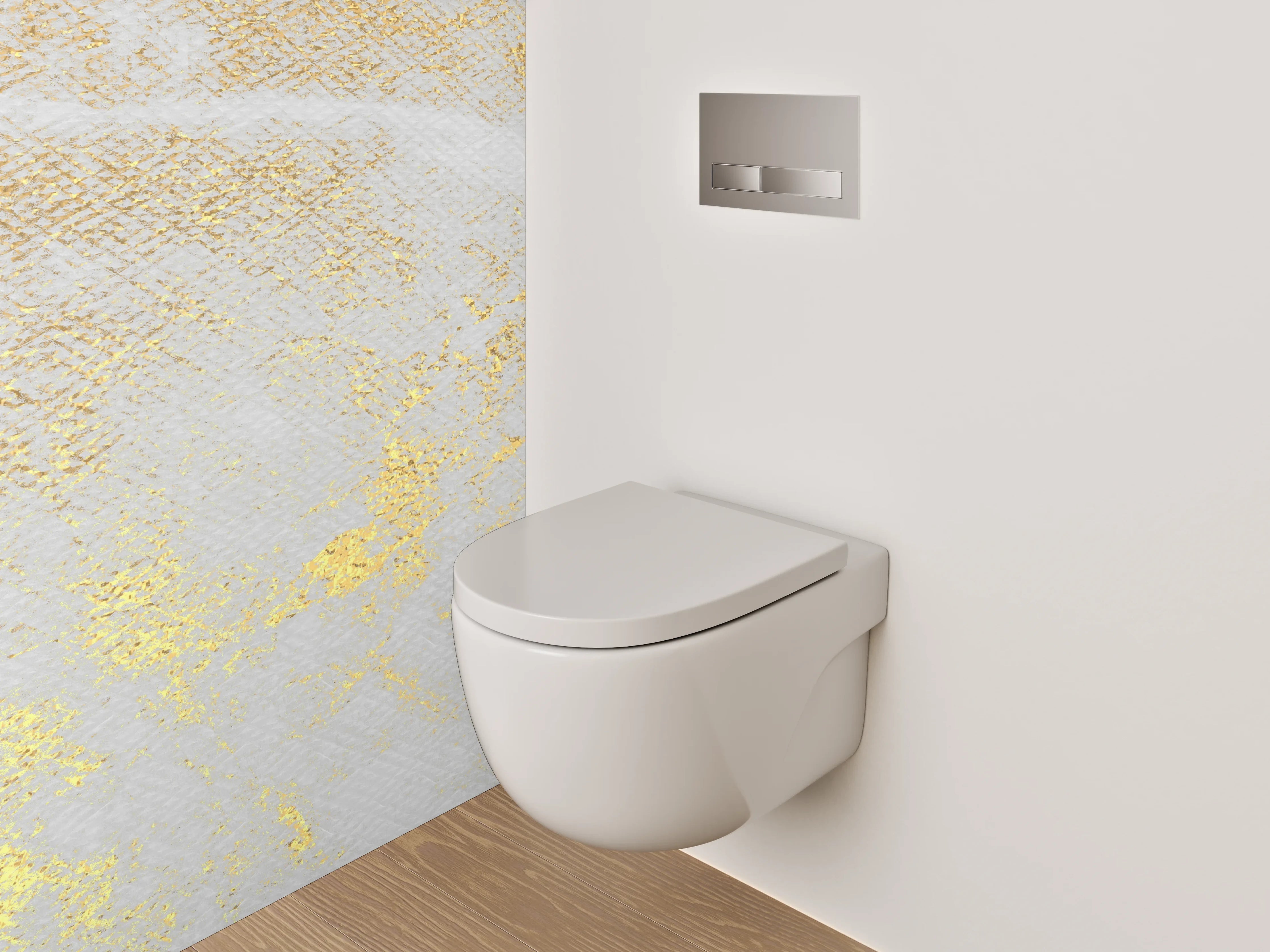 WC-Rückwand - Edler Weiß-Gold Marmoroptik Look