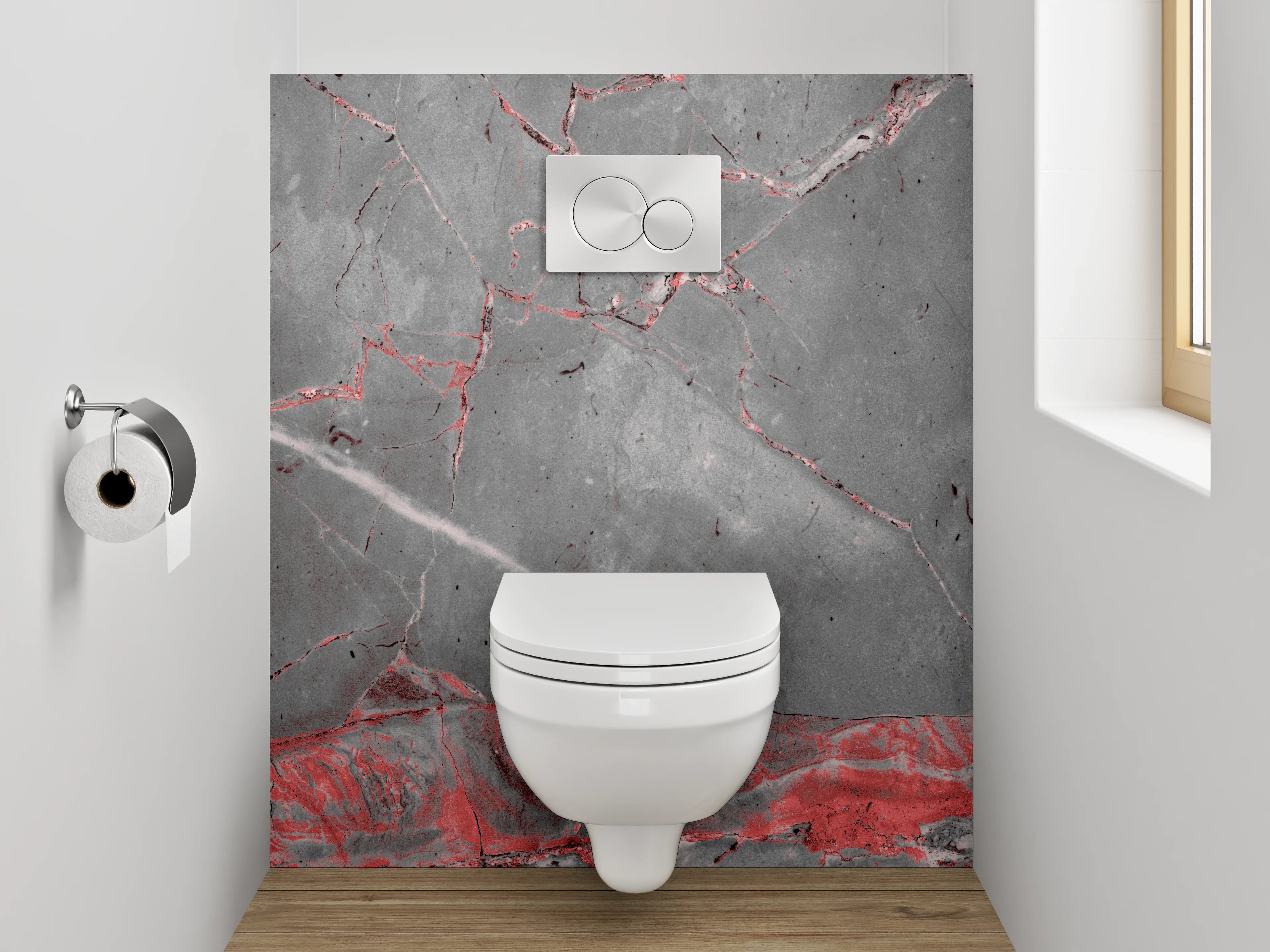 WC-Rückwand - Edler grauer Marmor mit roten Adern