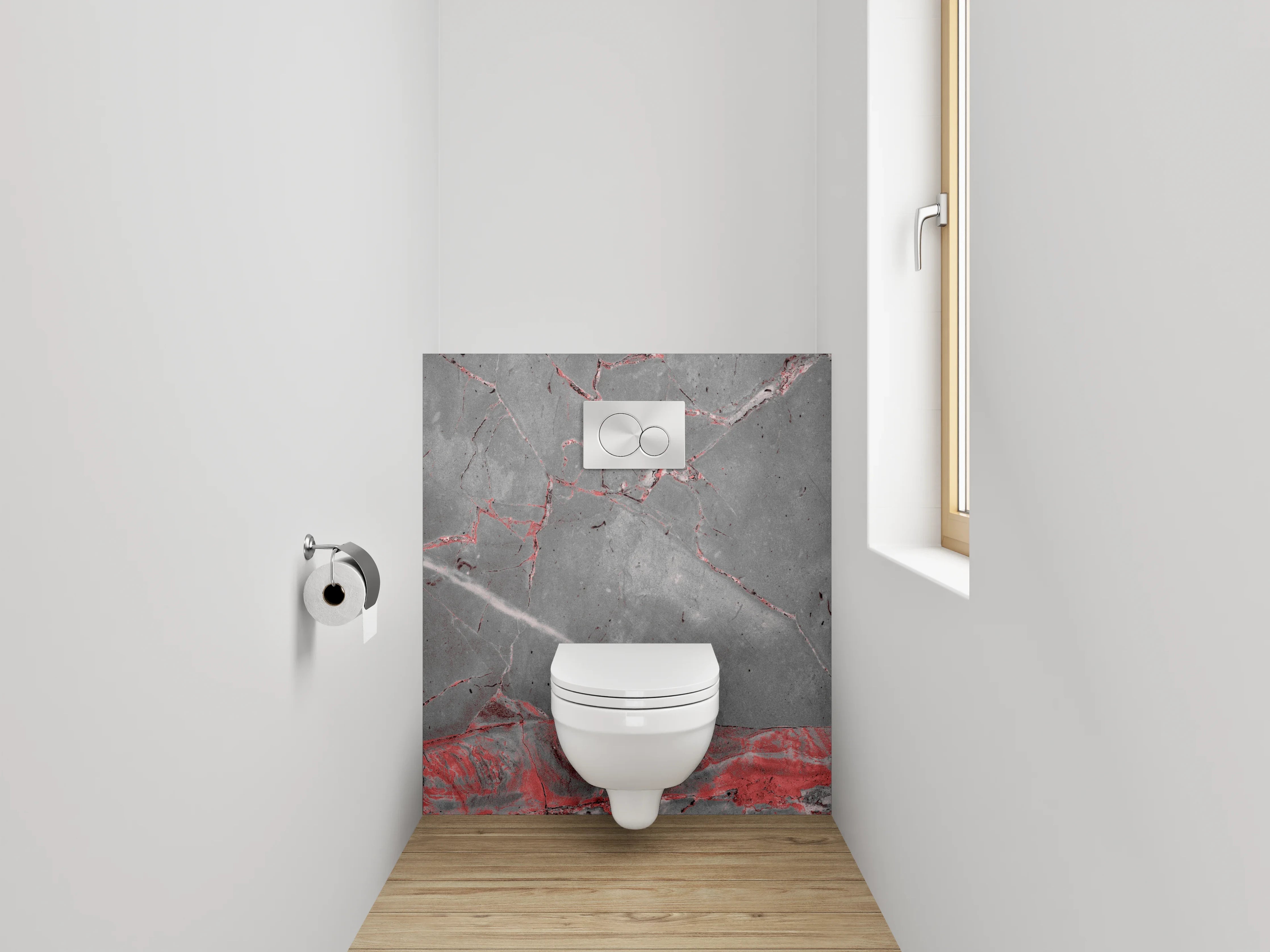 WC-Rückwand - Edler grauer Marmor mit roten Adern