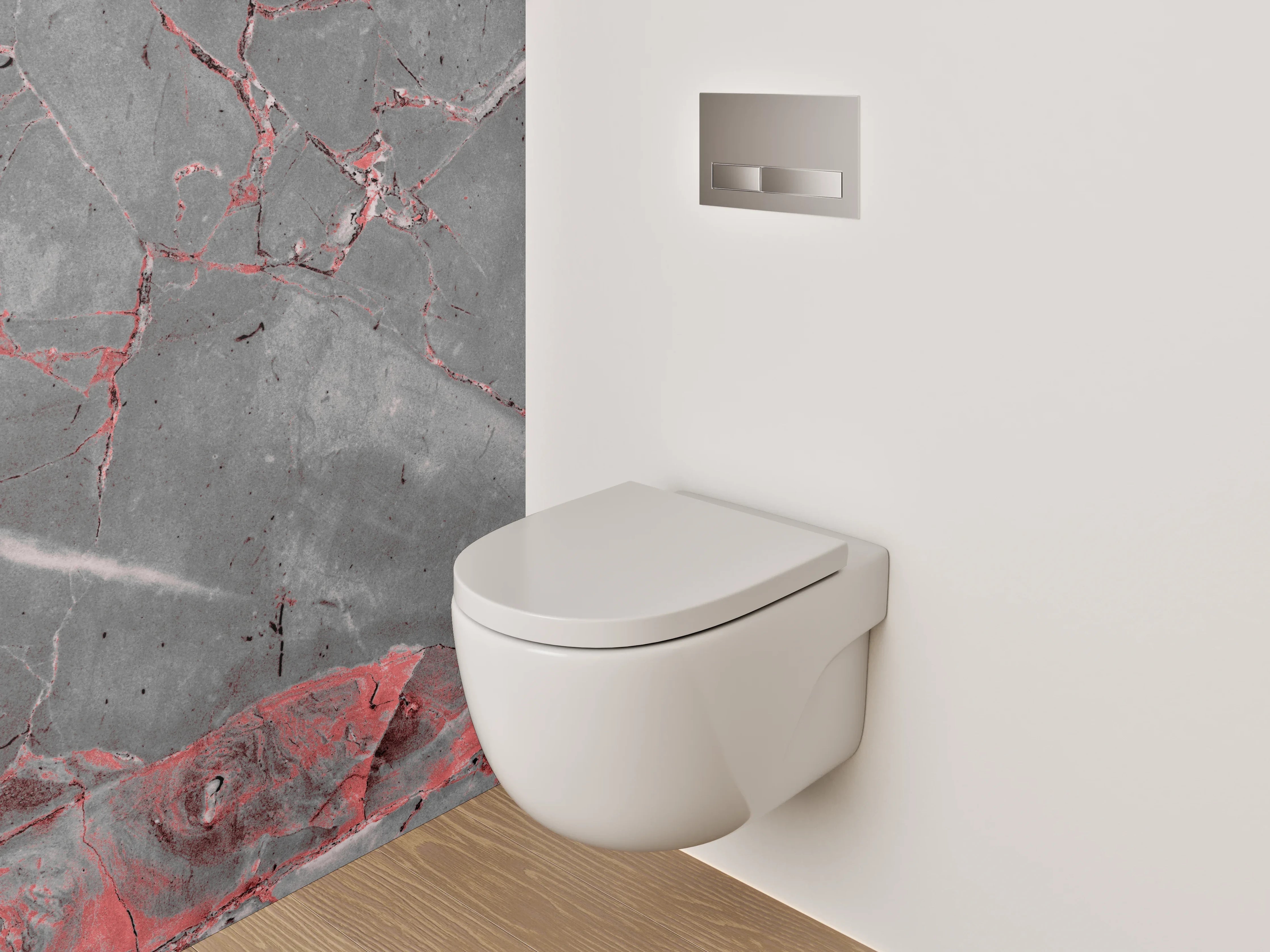 WC-Rückwand - Edler grauer Marmor mit roten Adern