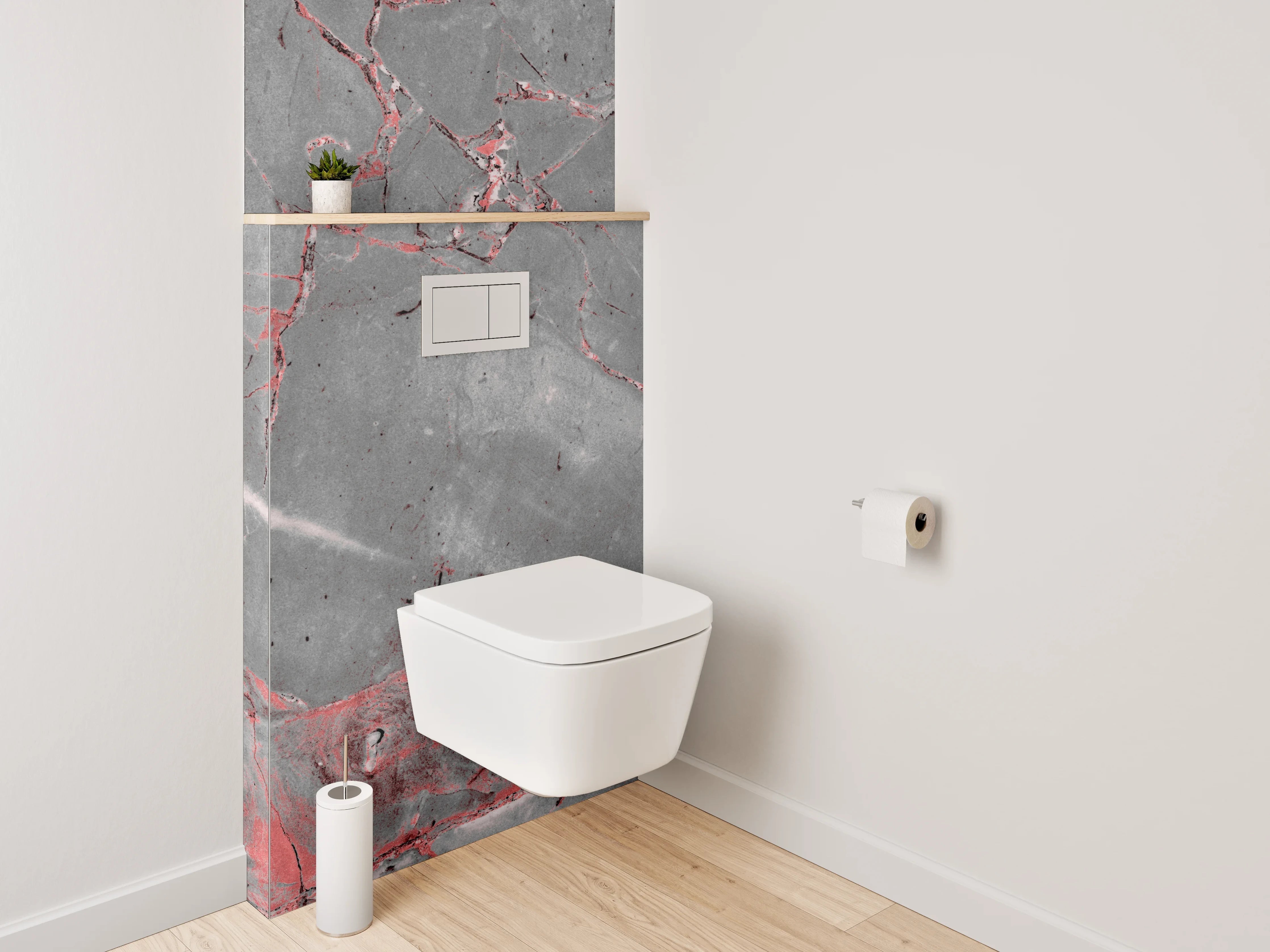 WC-Rückwand - Edler grauer Marmor mit roten Adern