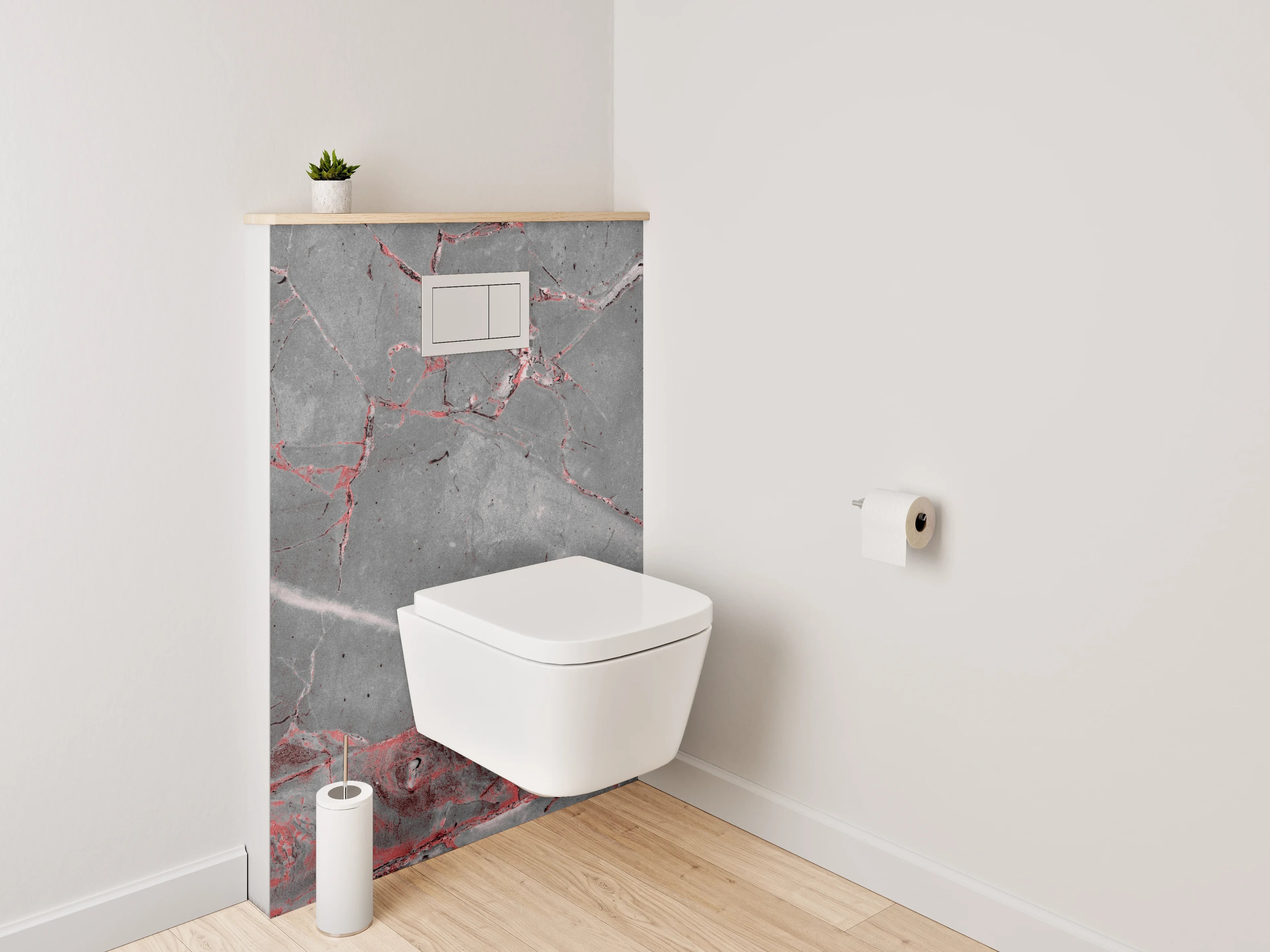 WC-Rückwand - Edler grauer Marmor mit roten Adern