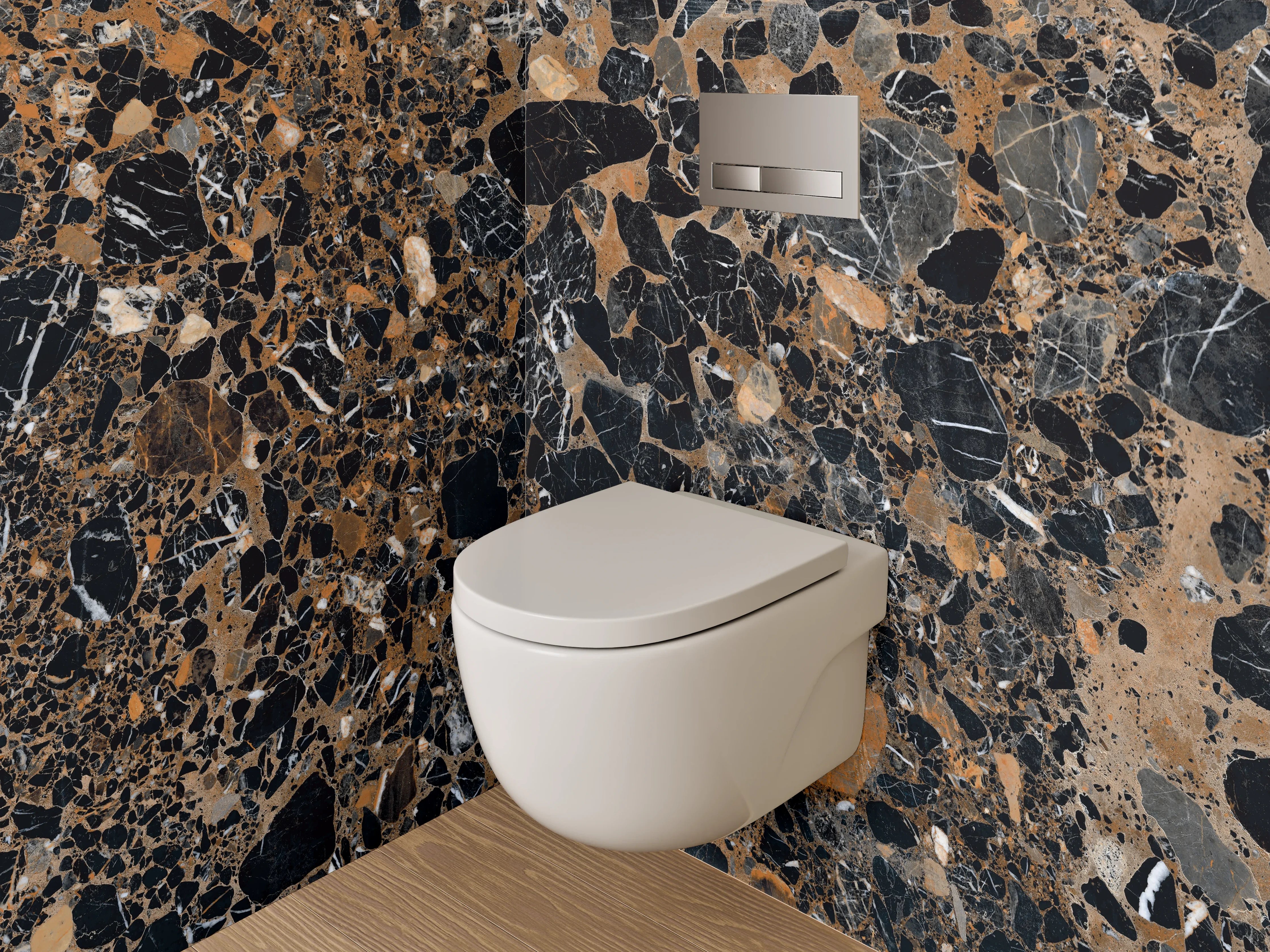 WC-Rückwand - Edler schwarzer Marmor mit goldbraunen Akzenten