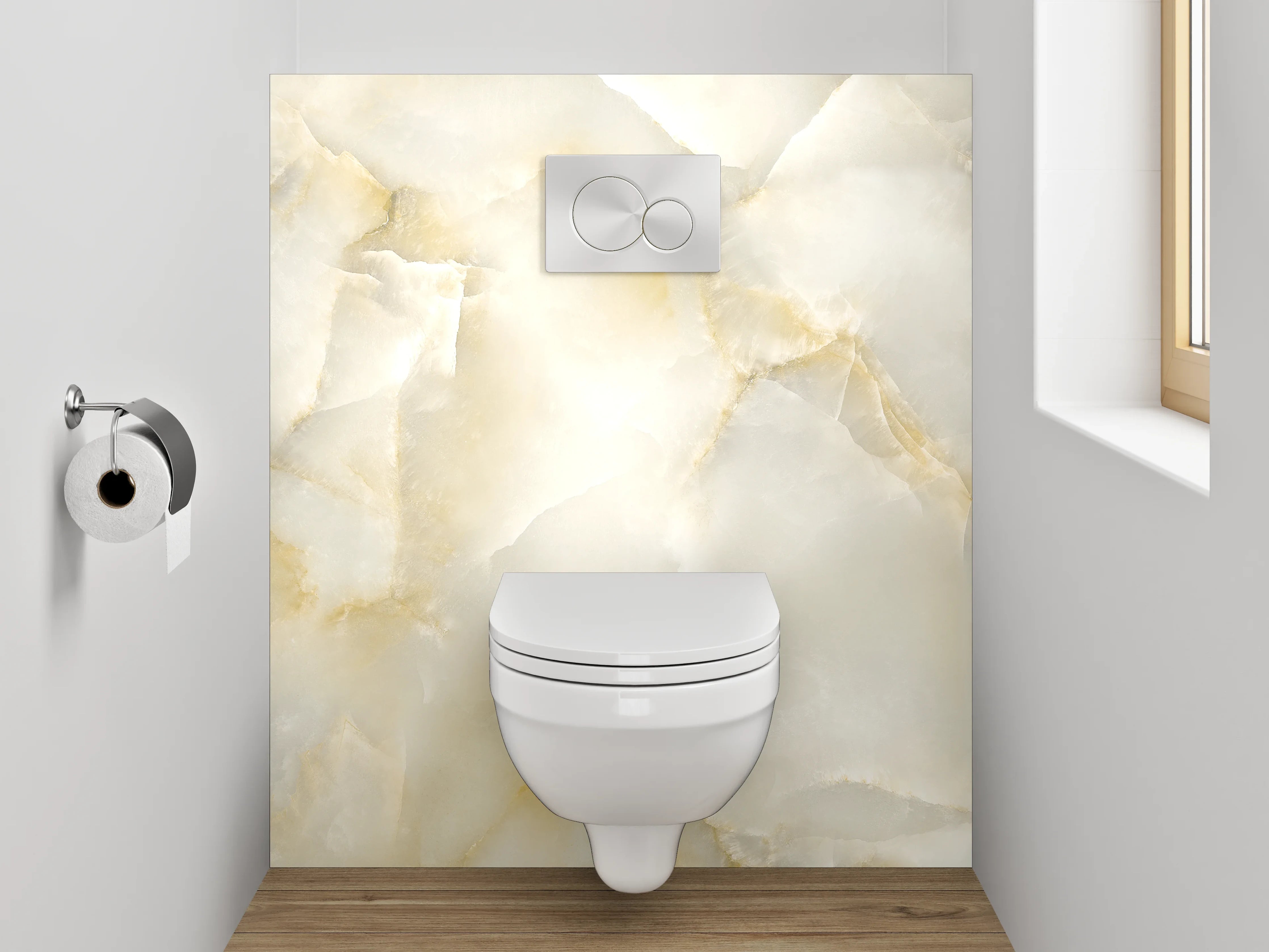 WC-Rückwand - Edler weiß-beiger Marmor-Look