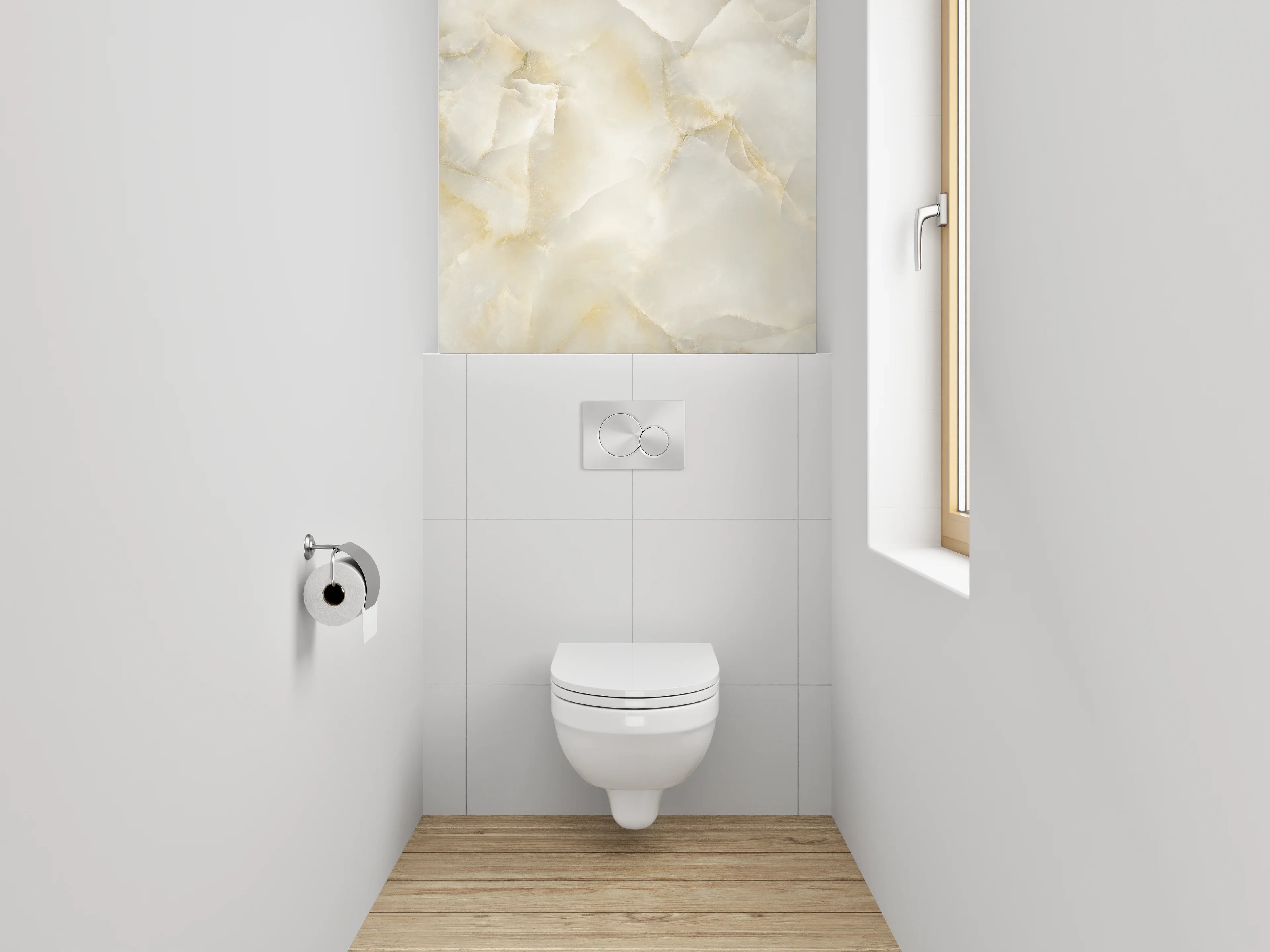 WC-Rückwand - Edler weiß-beiger Marmor-Look