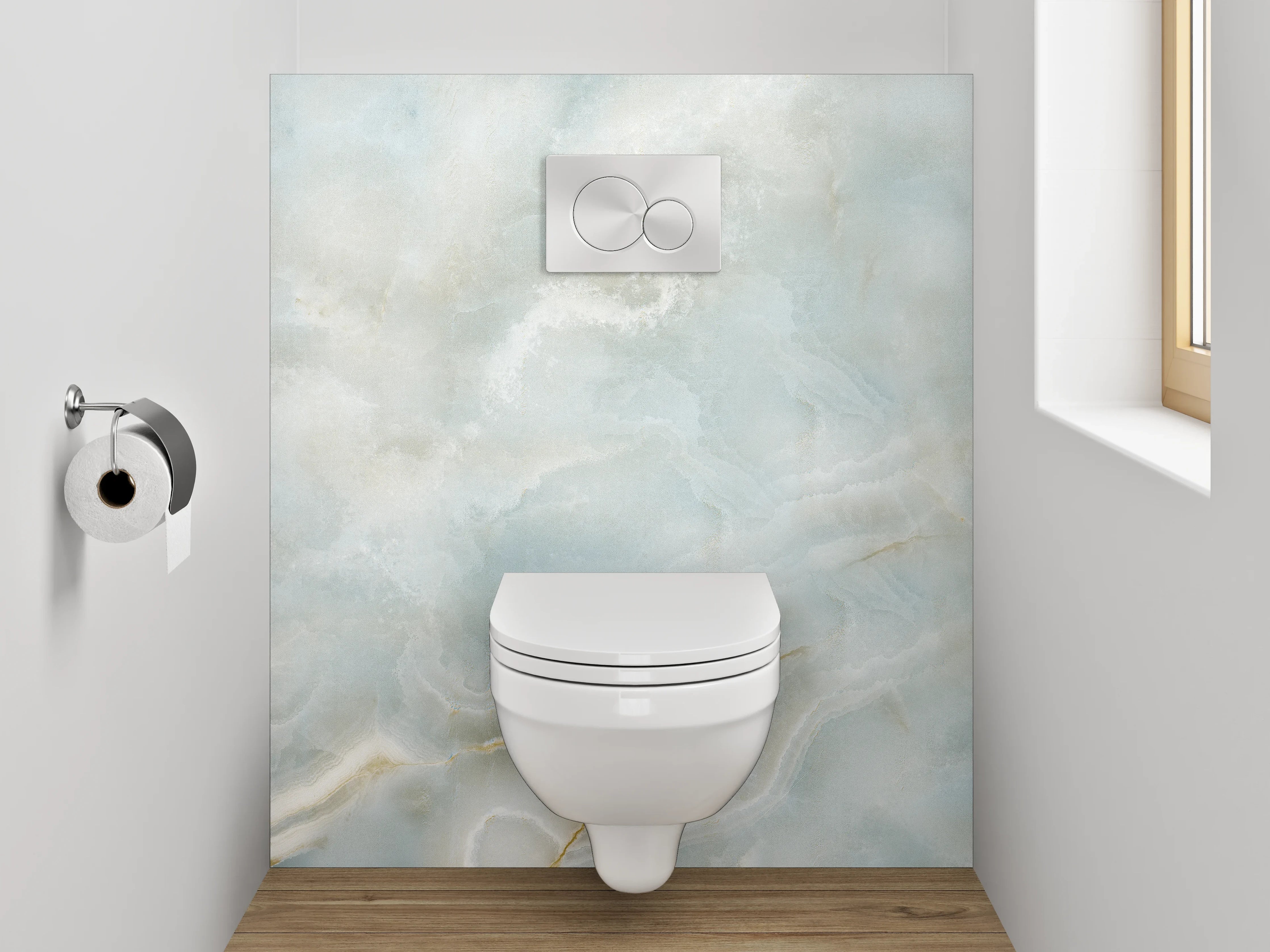 WC-Rückwand - Edler weiß-blau marmorierter Look