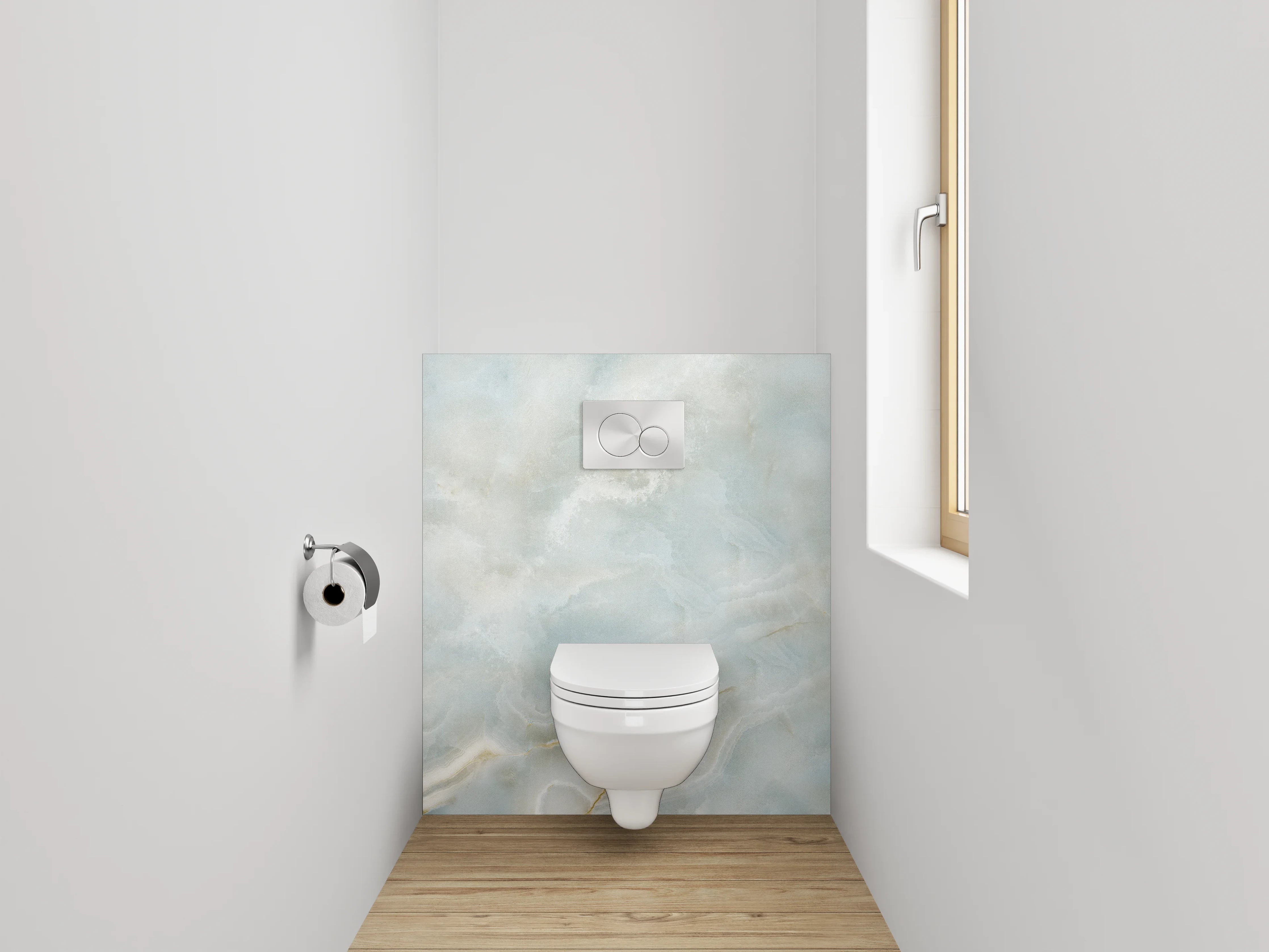 WC-Rückwand - Edler weiß-blau marmorierter Look