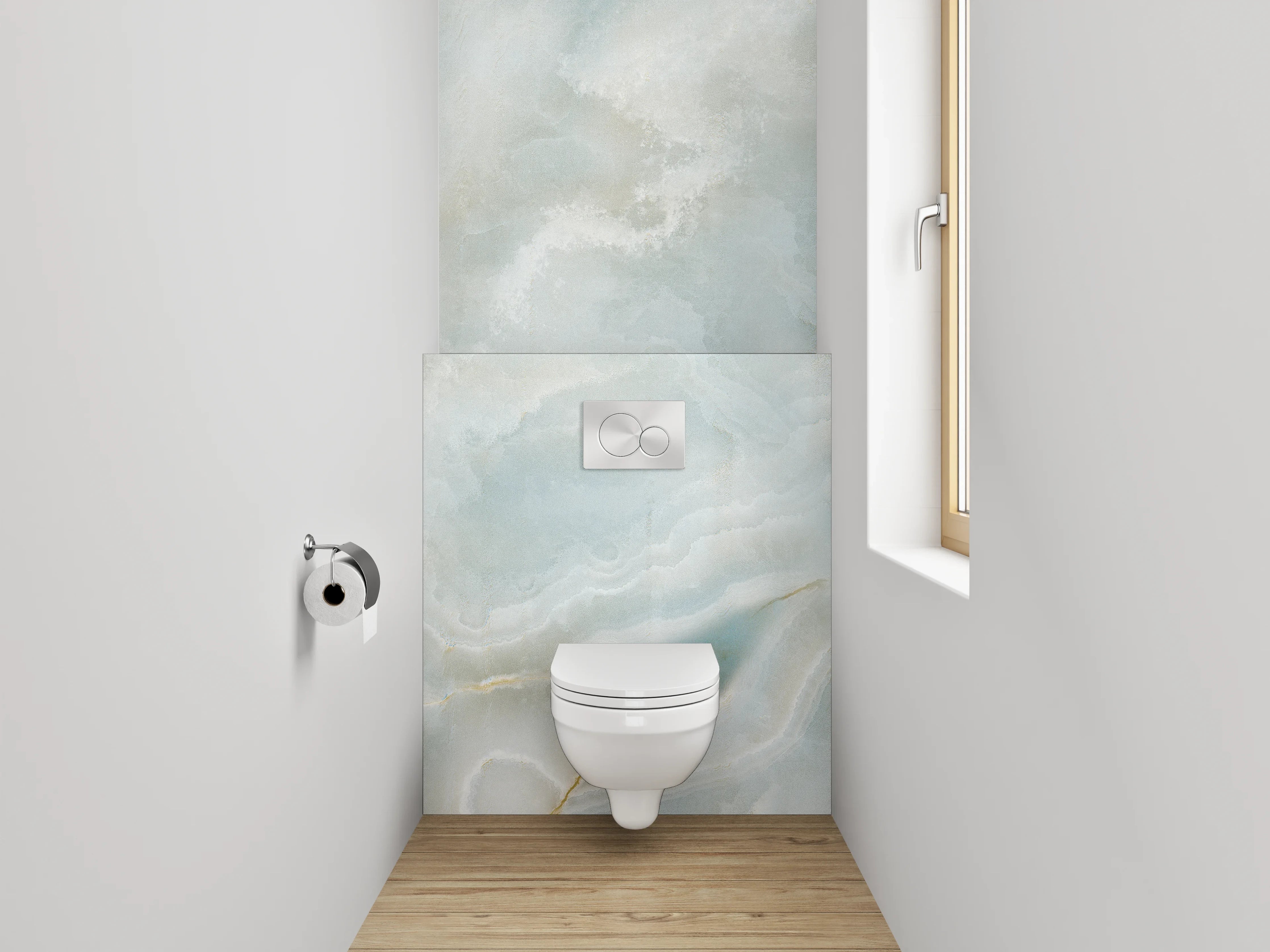 WC-Rückwand - Edler weiß-blau marmorierter Look