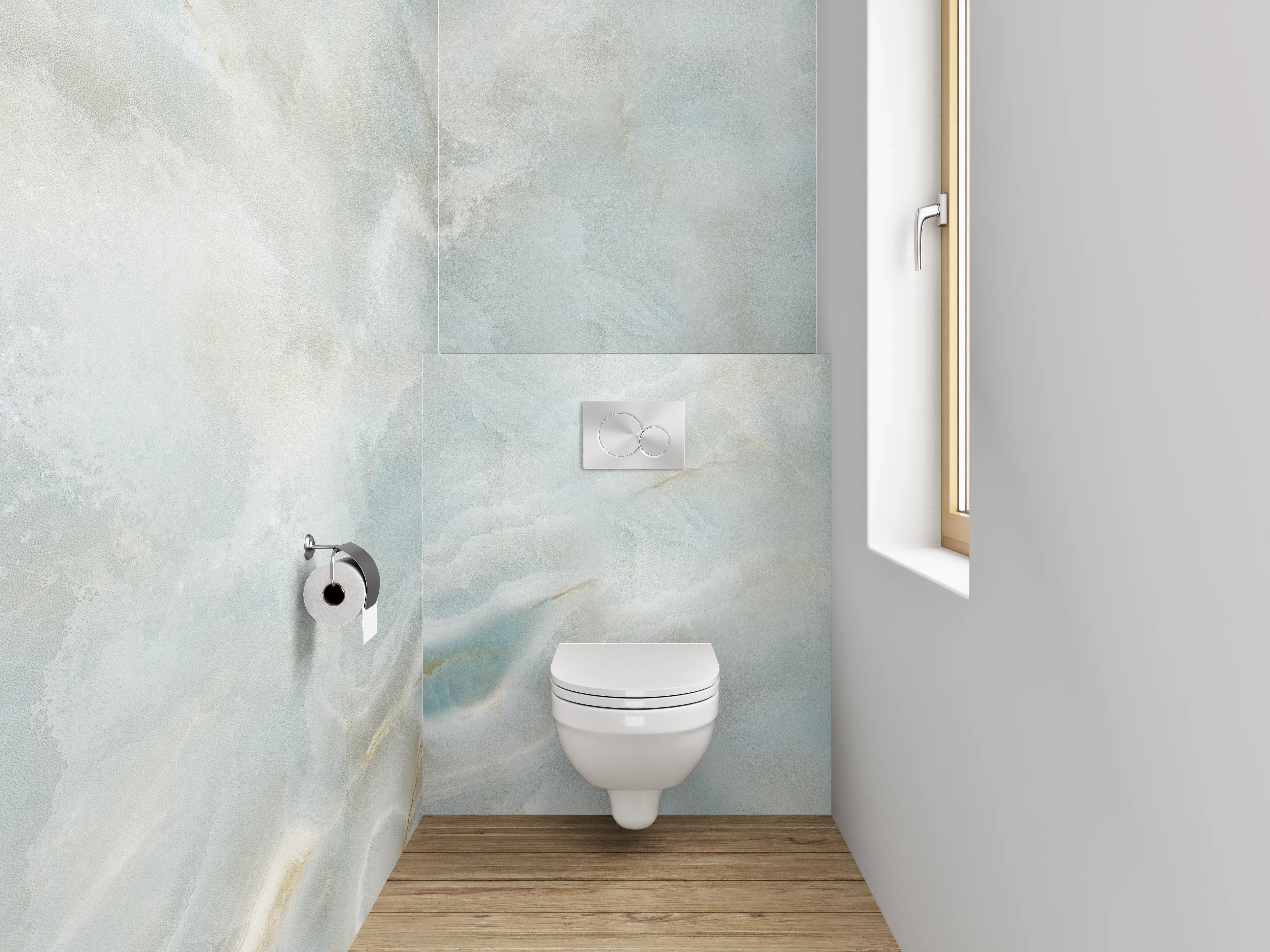 WC-Rückwand - Edler weiß-blau marmorierter Look