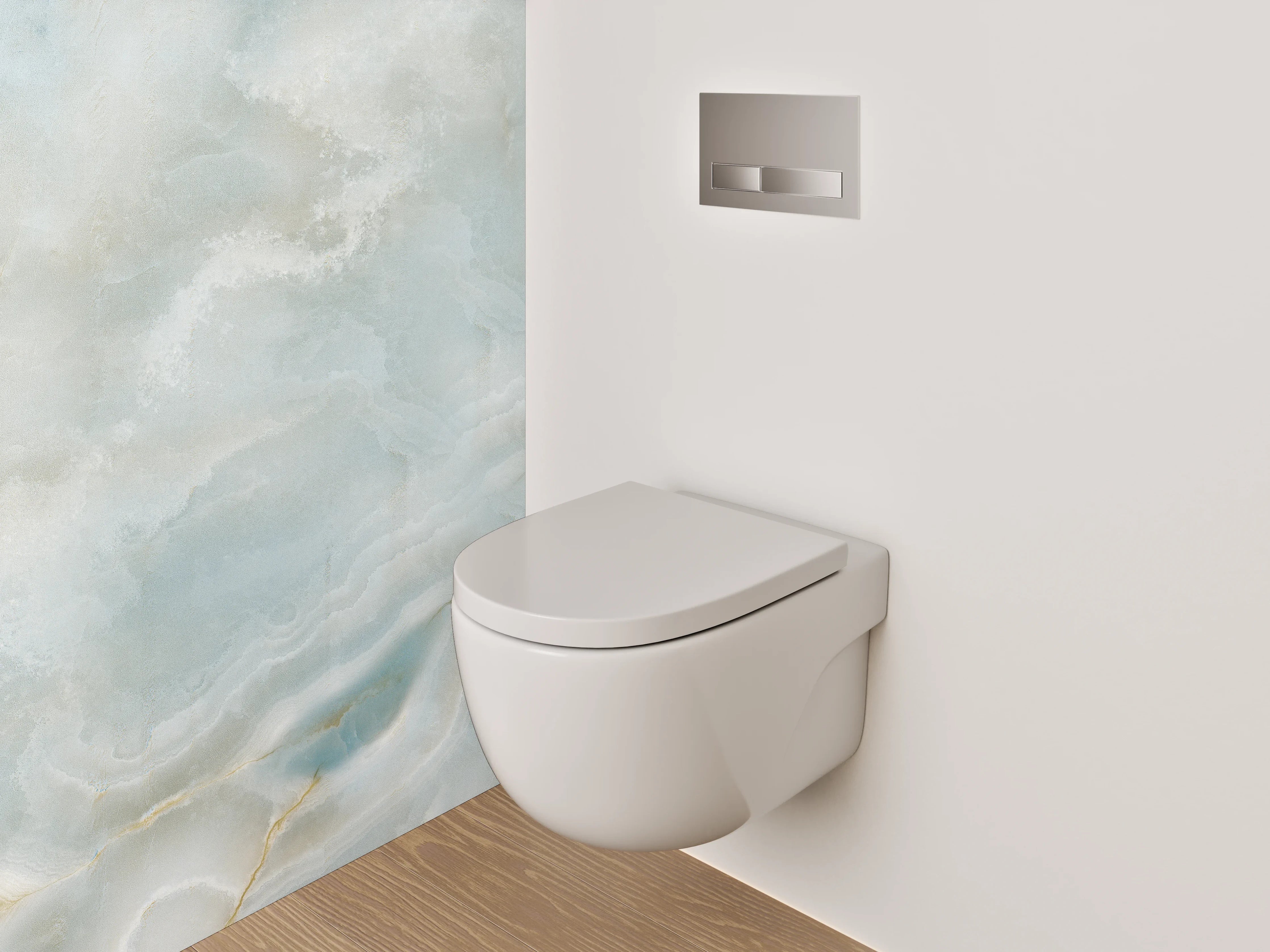 WC-Rückwand - Edler weiß-blau marmorierter Look