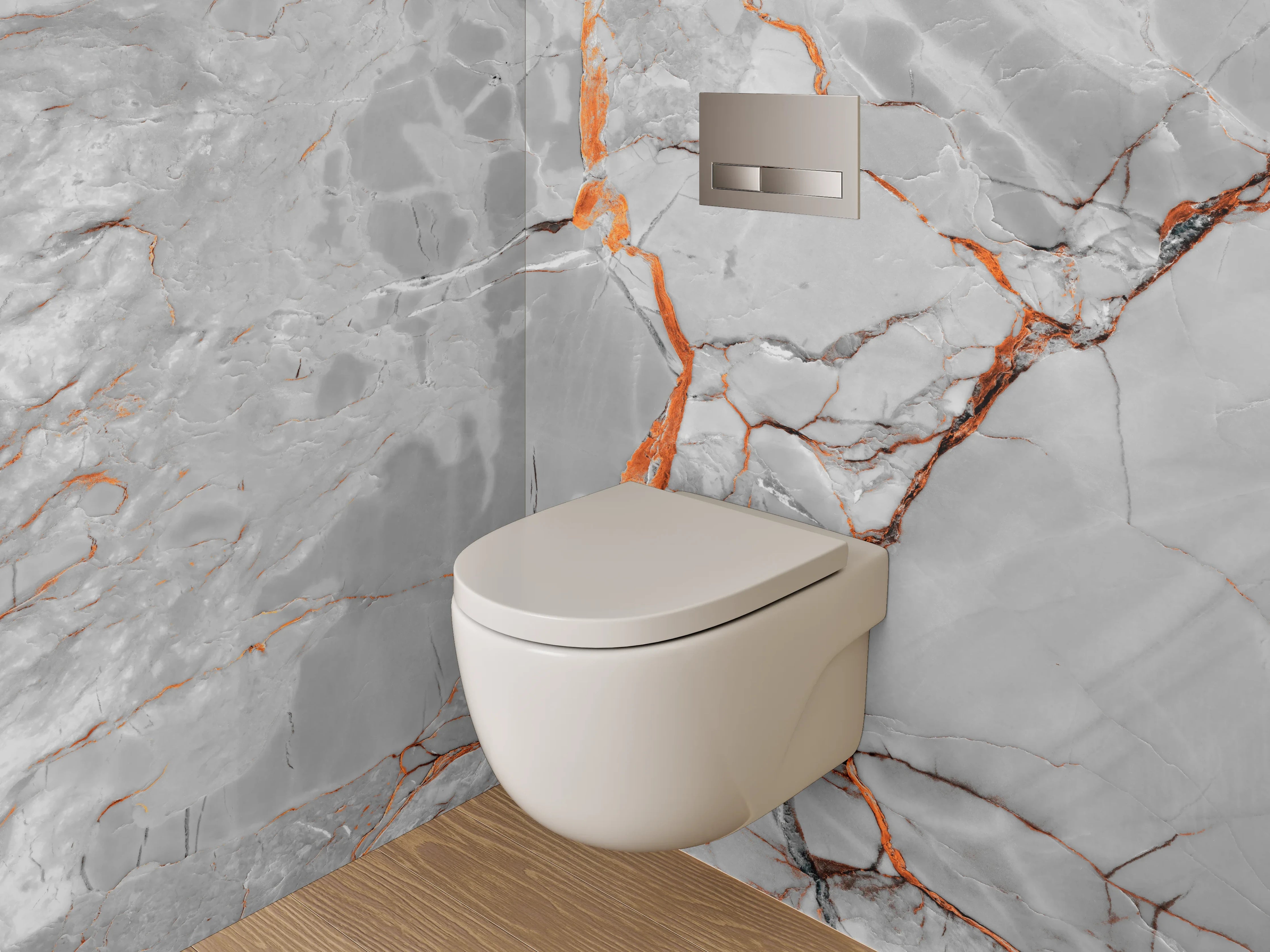 WC-Rückwand - Edler weiß-grauer Marmor mit Orangeadern