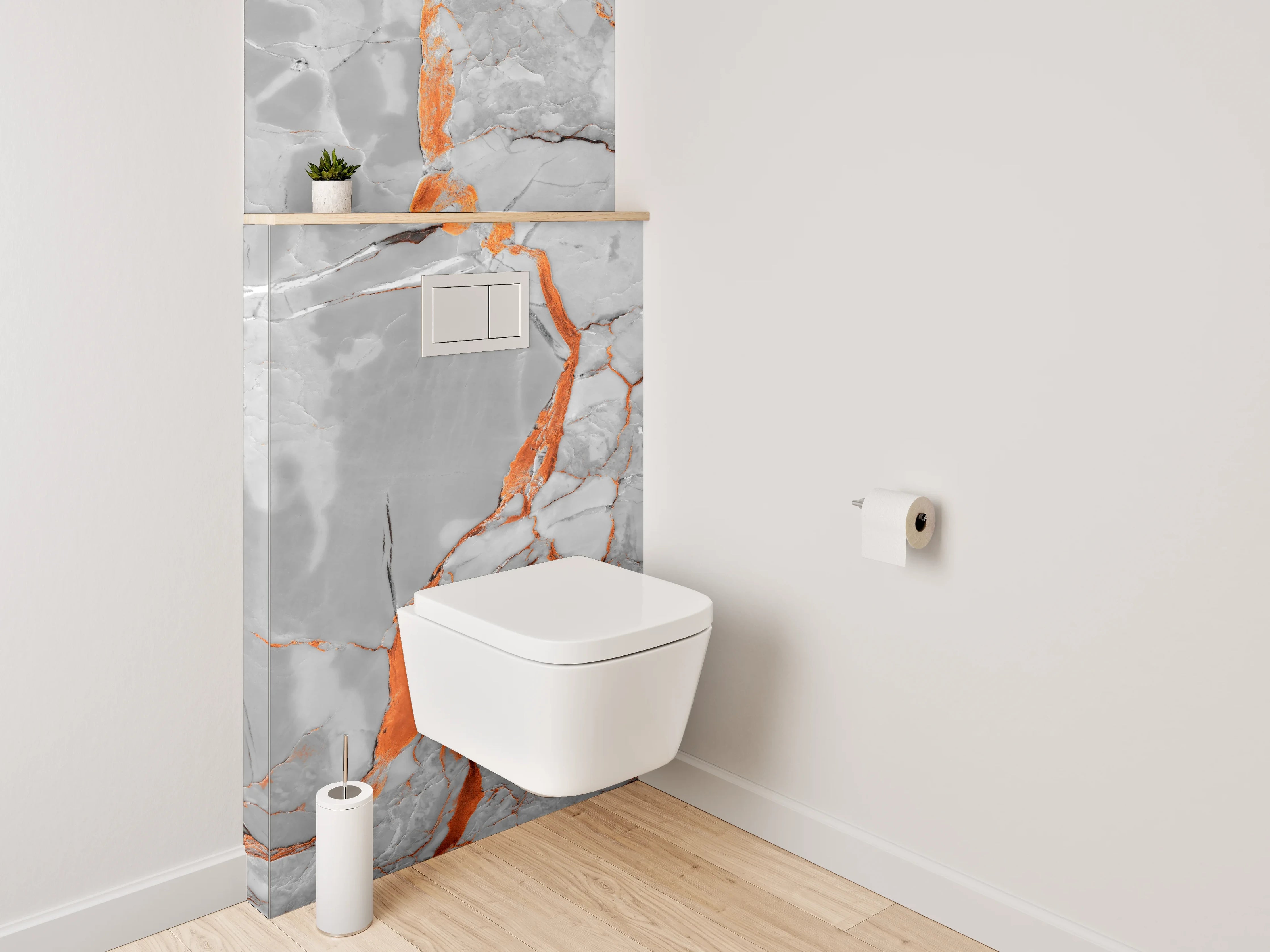 WC-Rückwand - Edler weiß-grauer Marmor mit Orangeadern