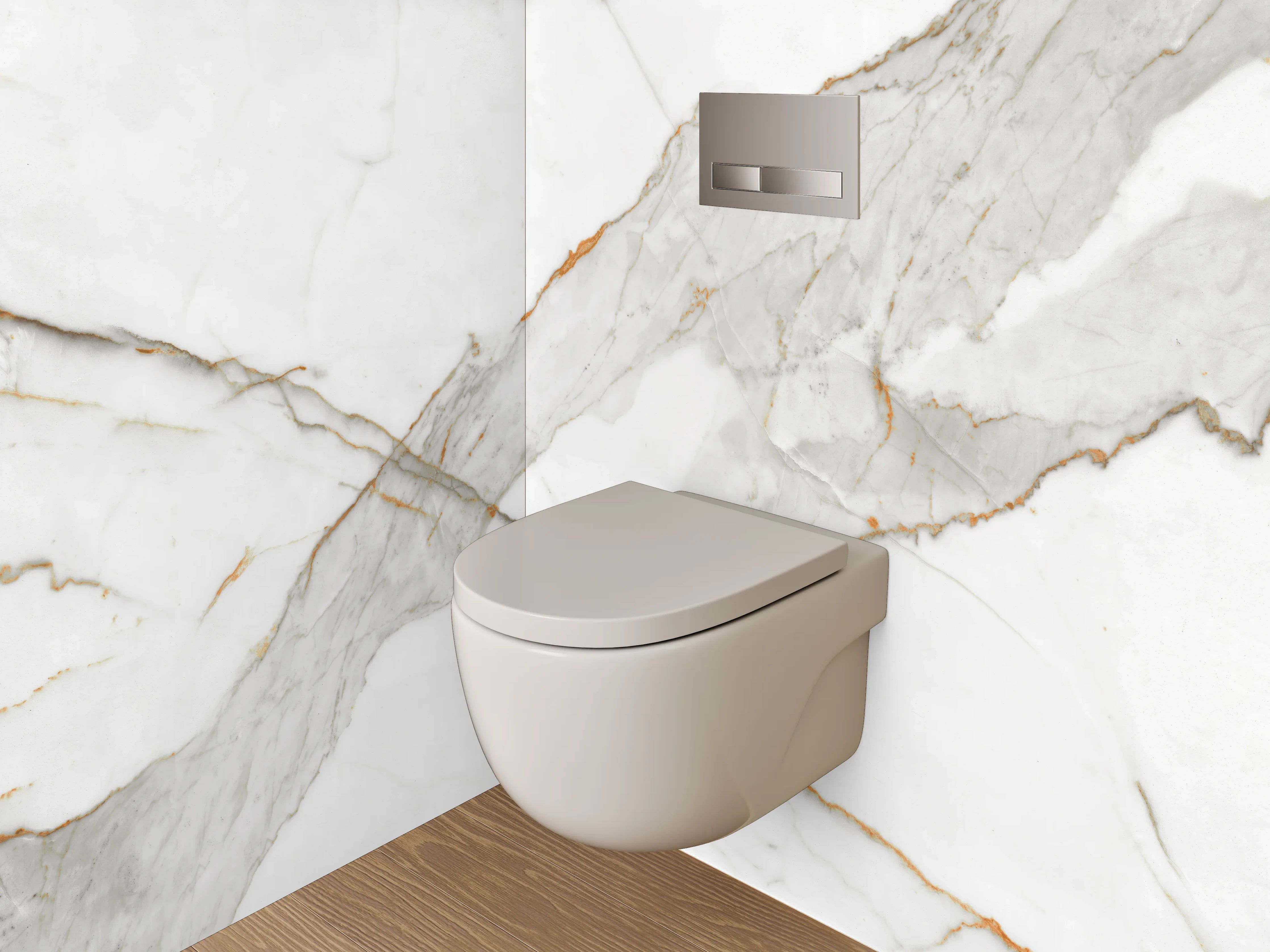 WC-Rückwand - Edler weiß-grauer Marmor mit goldenen Akzenten