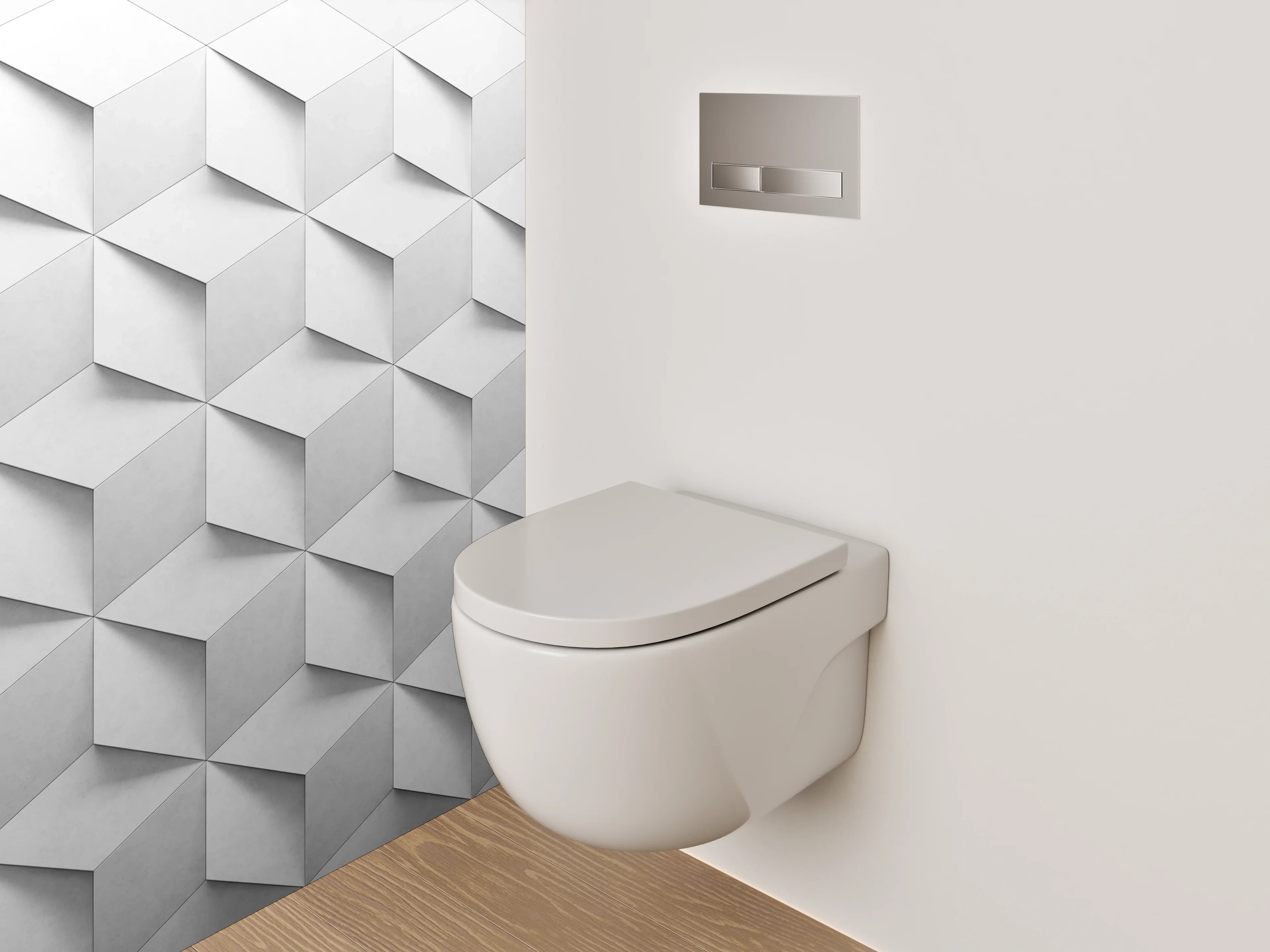WC-Rückwand - Edles 3D-Würfelmuster in Weiß und Grau