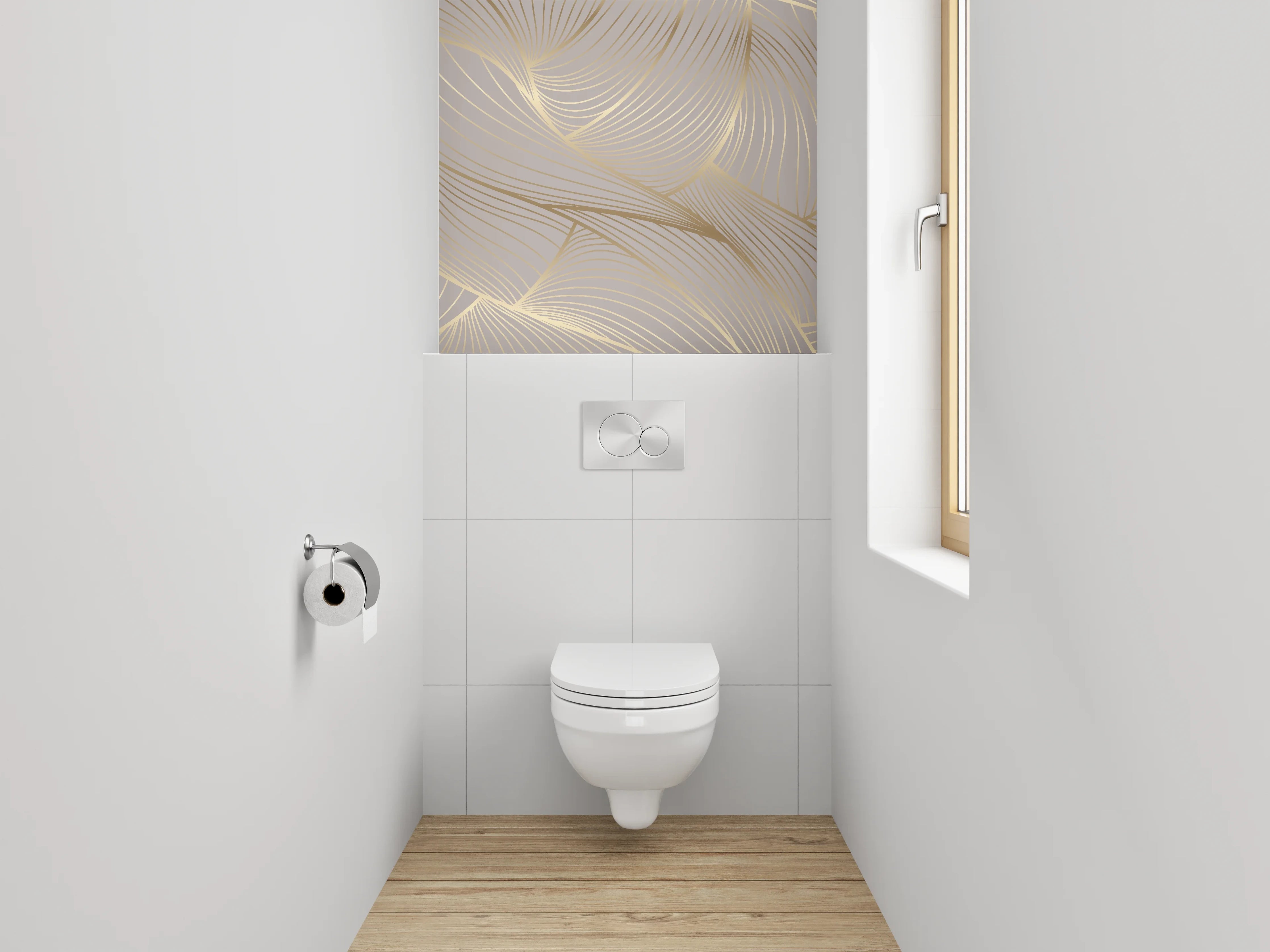 WC-Rückwand - Edles Lineart-Muster in Beige und Gold