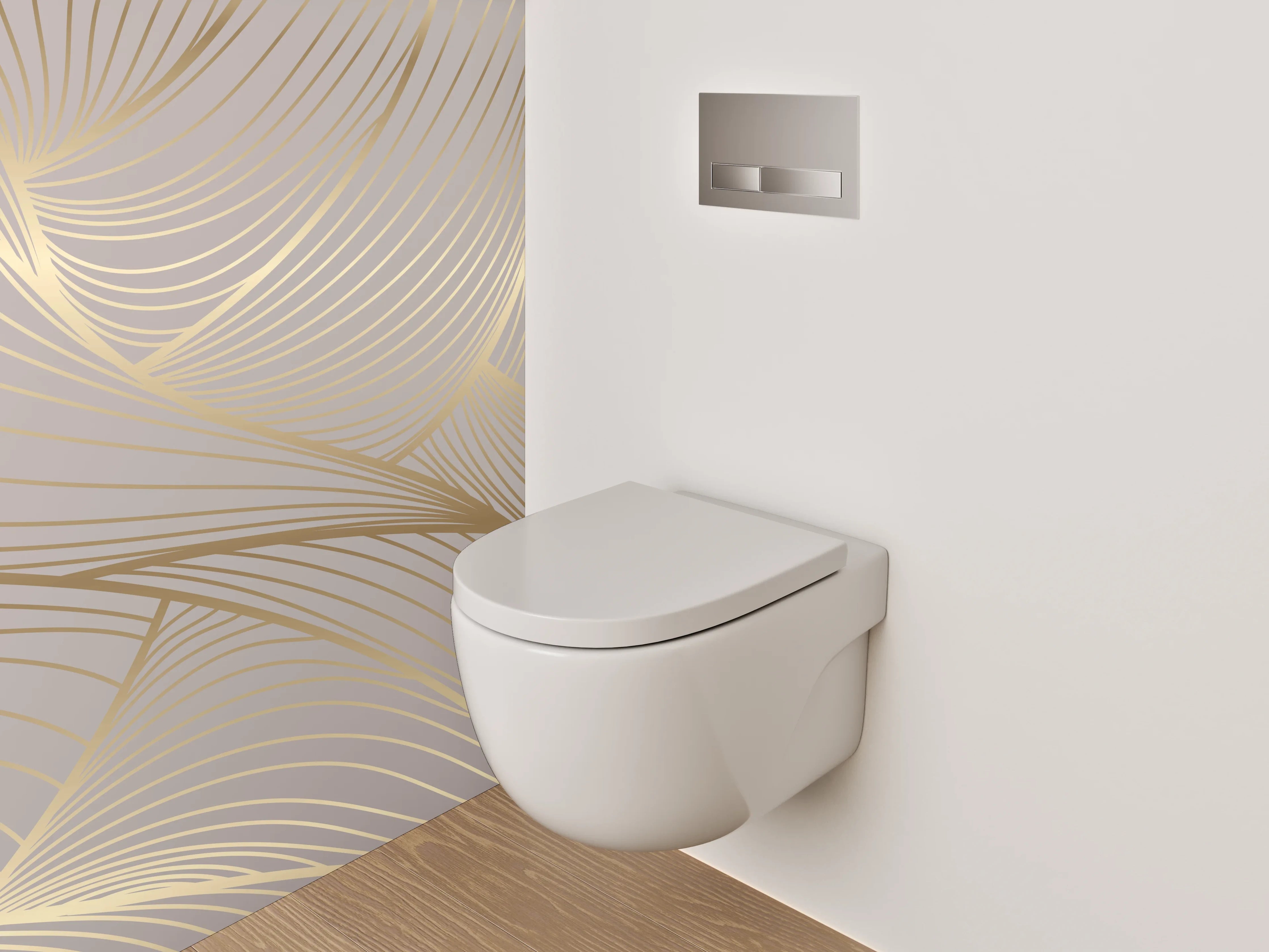 WC-Rückwand - Edles Lineart-Muster in Beige und Gold
