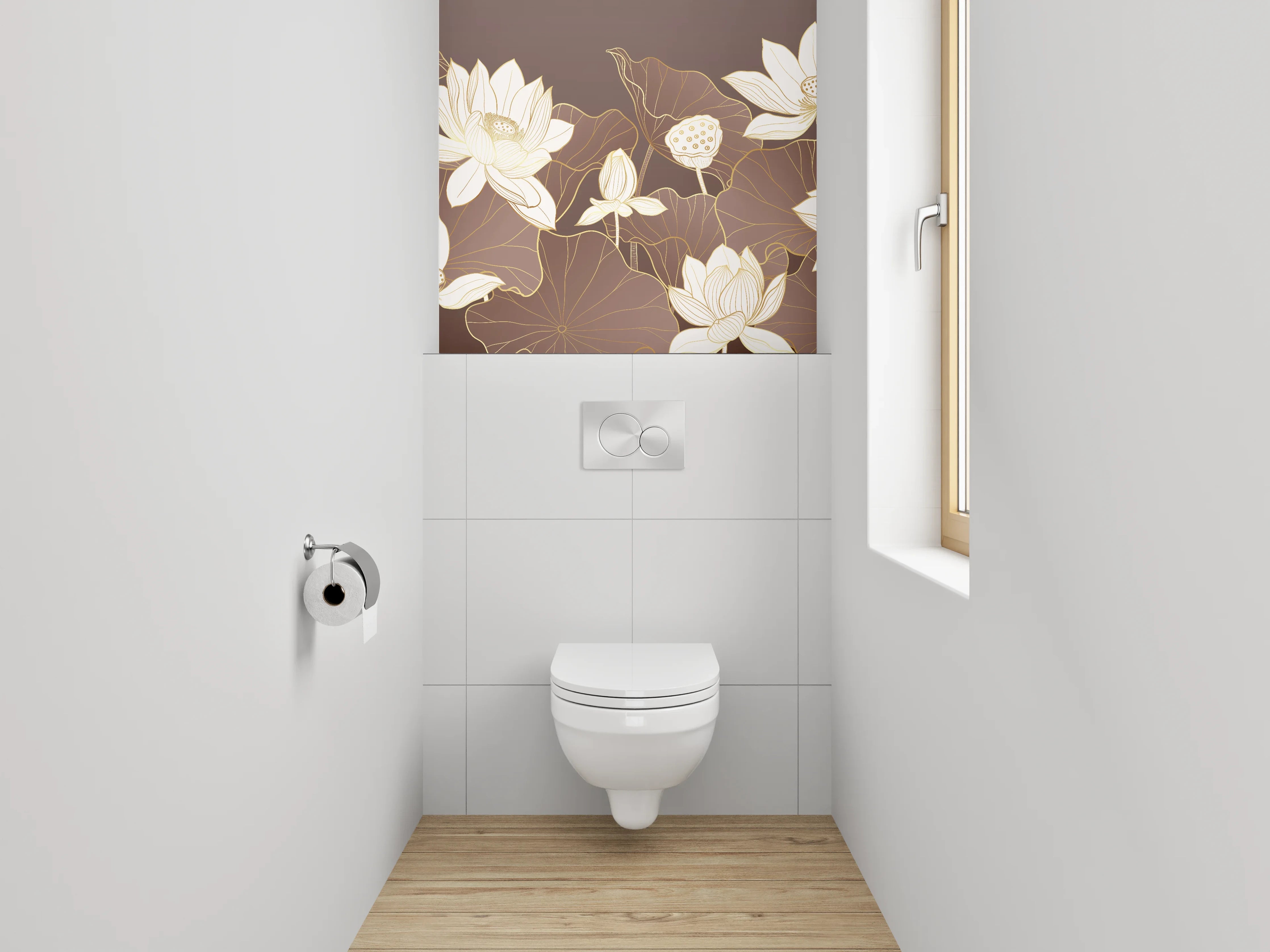 WC-Rückwand - Edles Lotusblumen-Design Braun Beige Gold