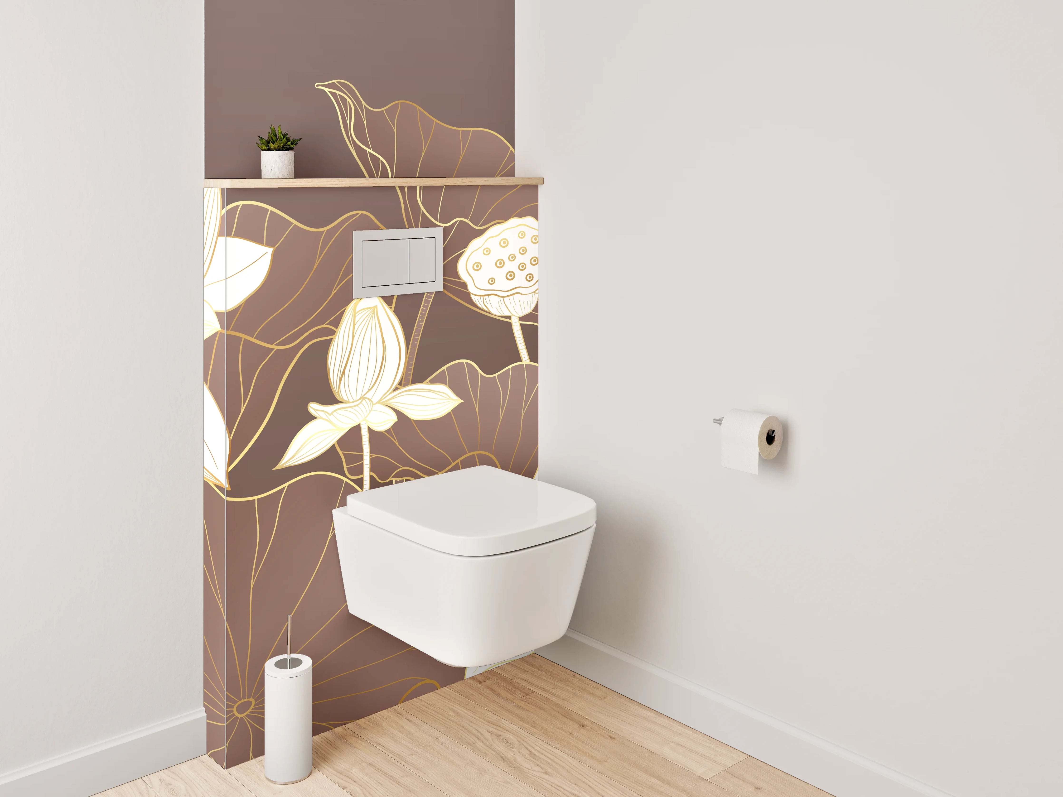 WC-Rückwand - Edles Lotusblumen-Design Braun Beige Gold