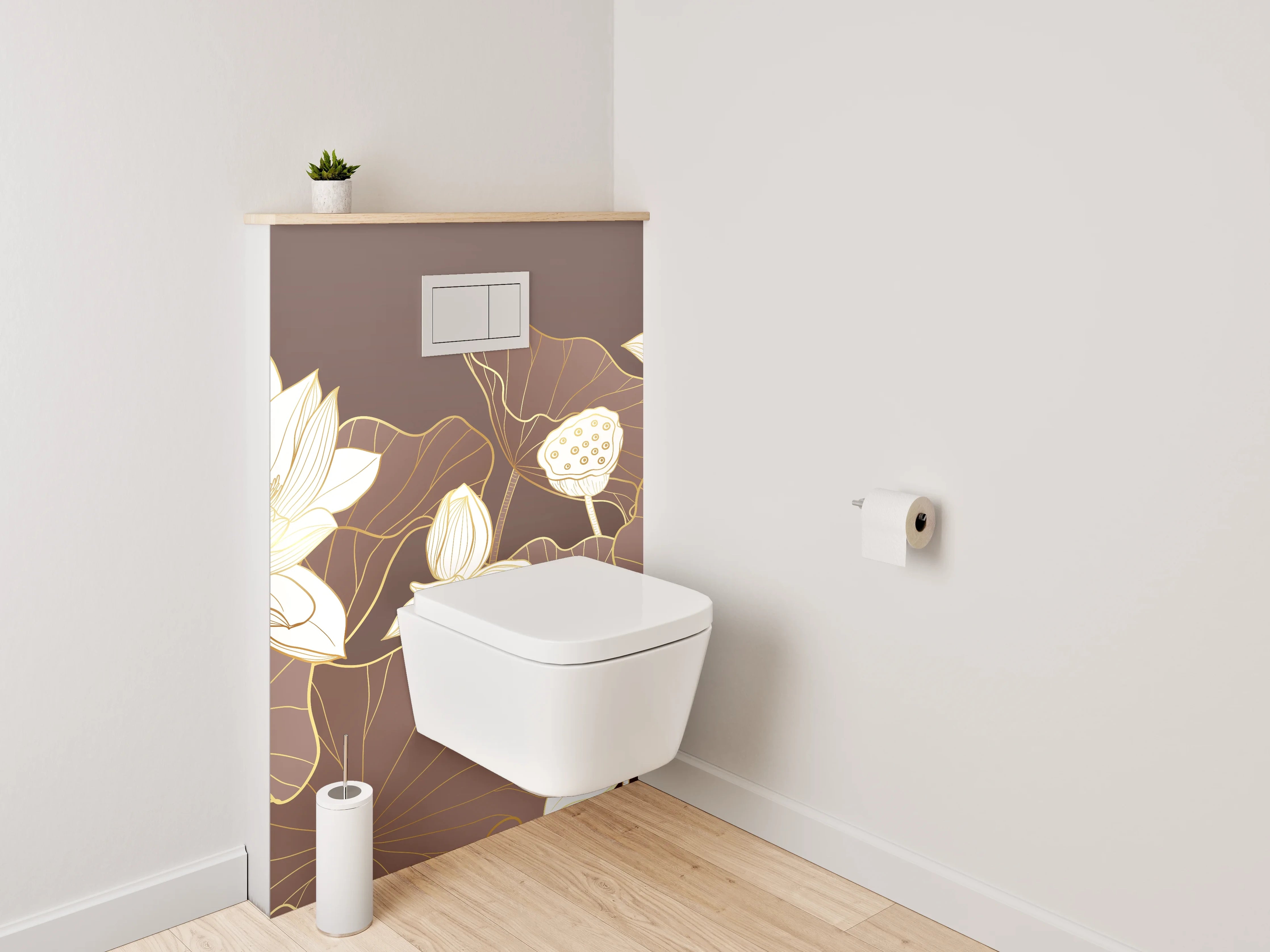 WC-Rückwand - Edles Lotusblumen-Design Braun Beige Gold