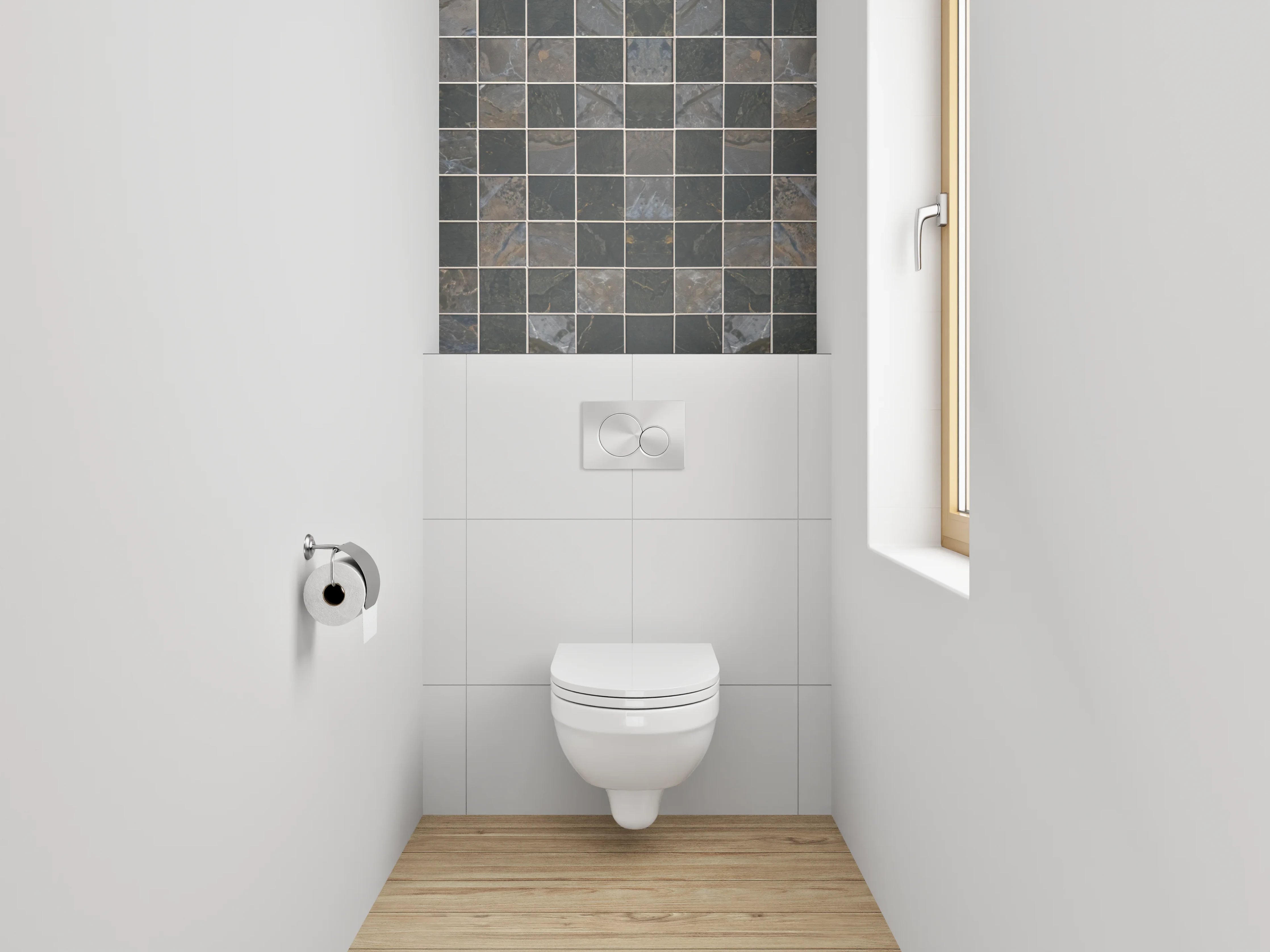 WC-Rückwand - Edles Mosaikfliesen-Design in Grau-Schwarz