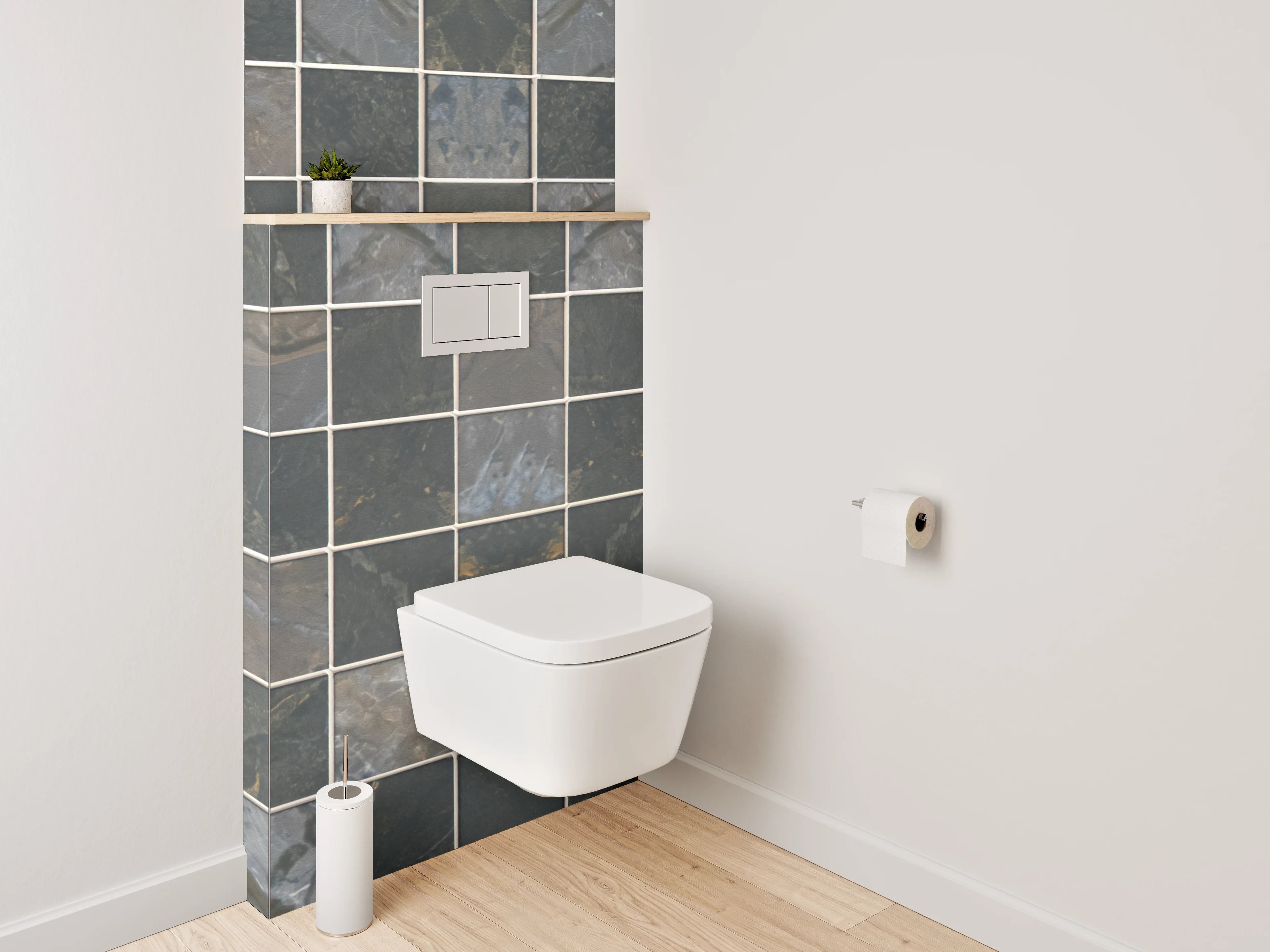 WC-Rückwand - Edles Mosaikfliesen-Design in Grau-Schwarz