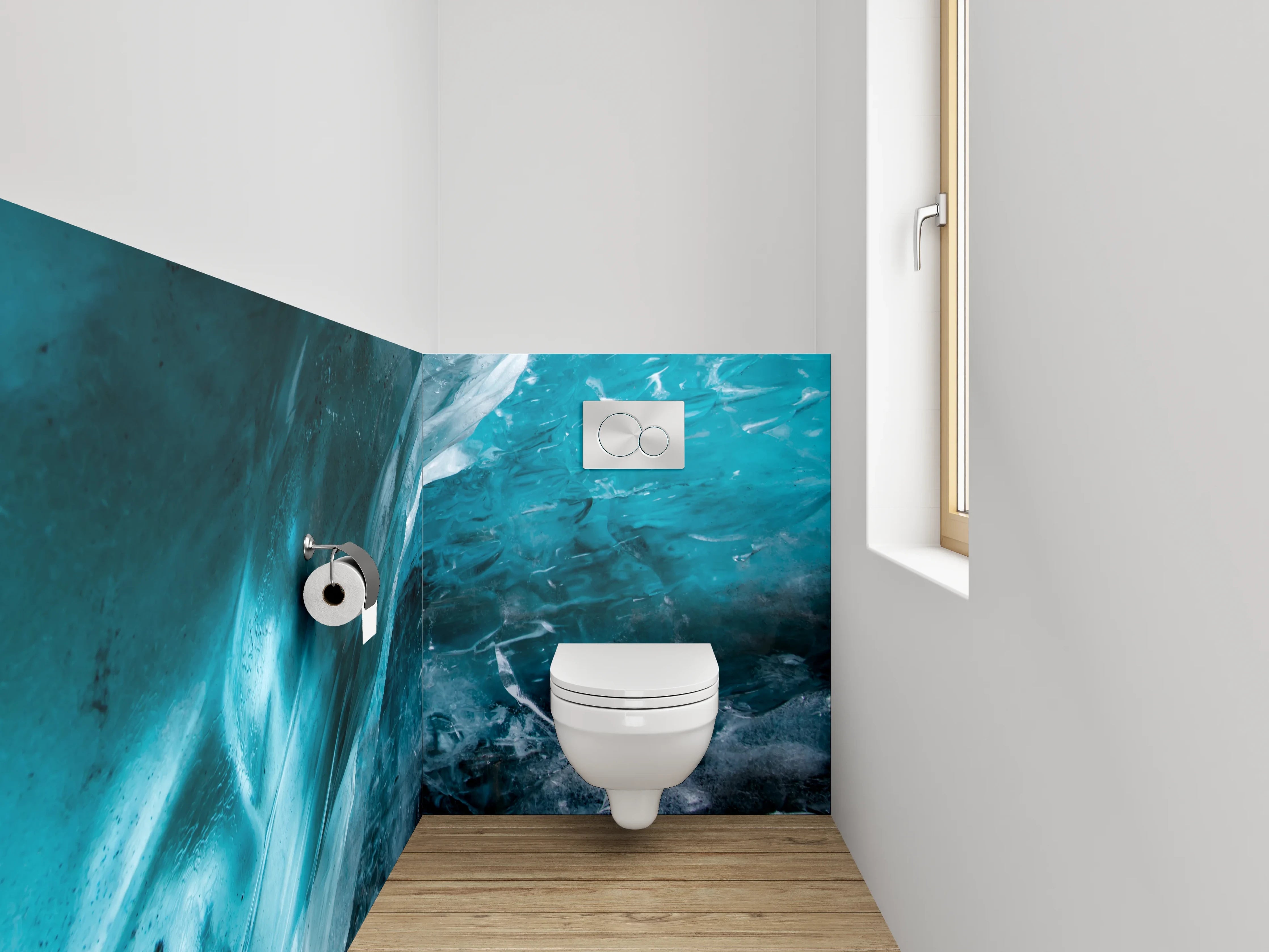 WC-Rückwand - Eisblaues Gletscher-Abstrakt-Motiv