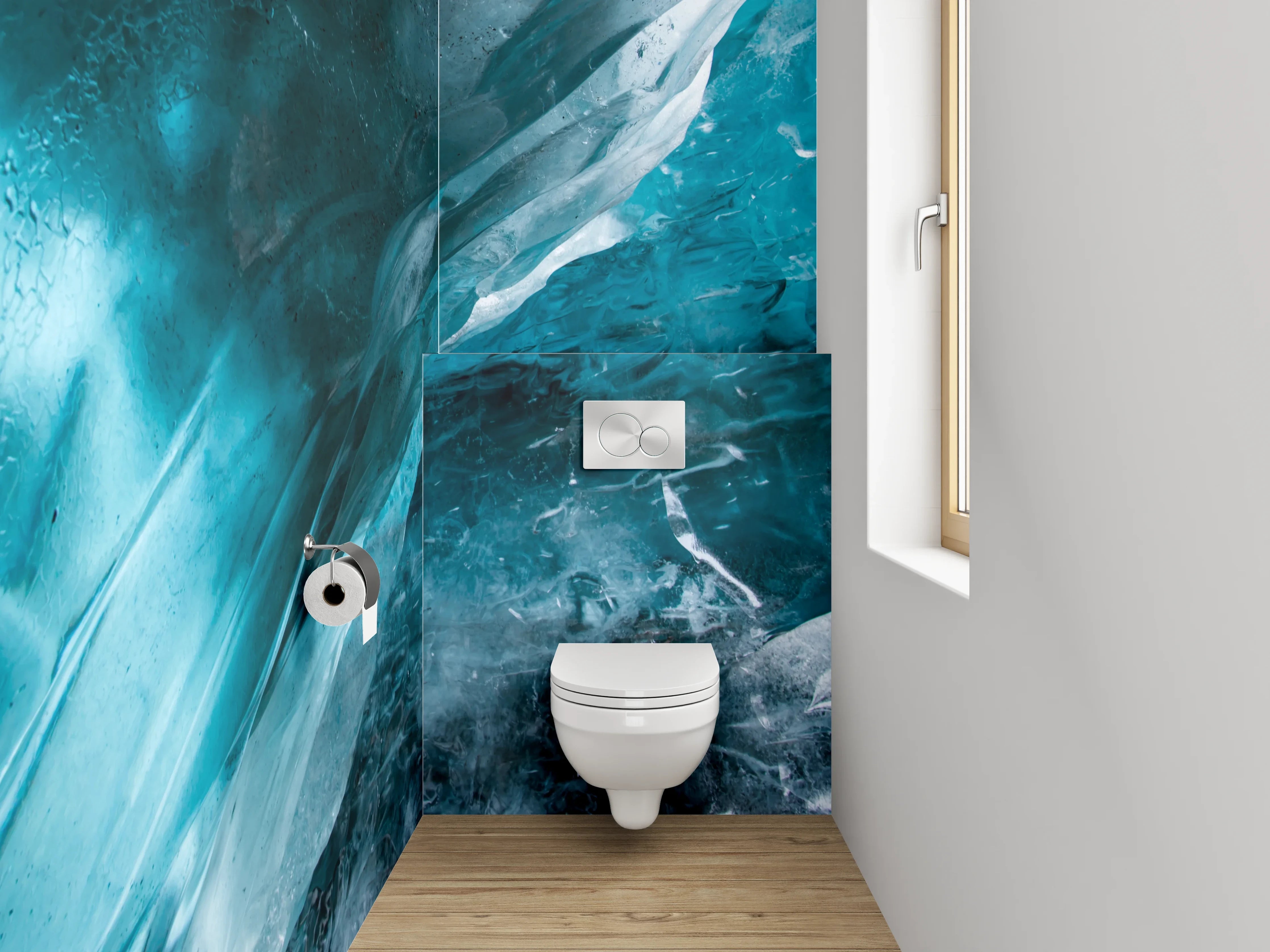 WC-Rückwand - Eisblaues Gletscher-Abstrakt-Motiv
