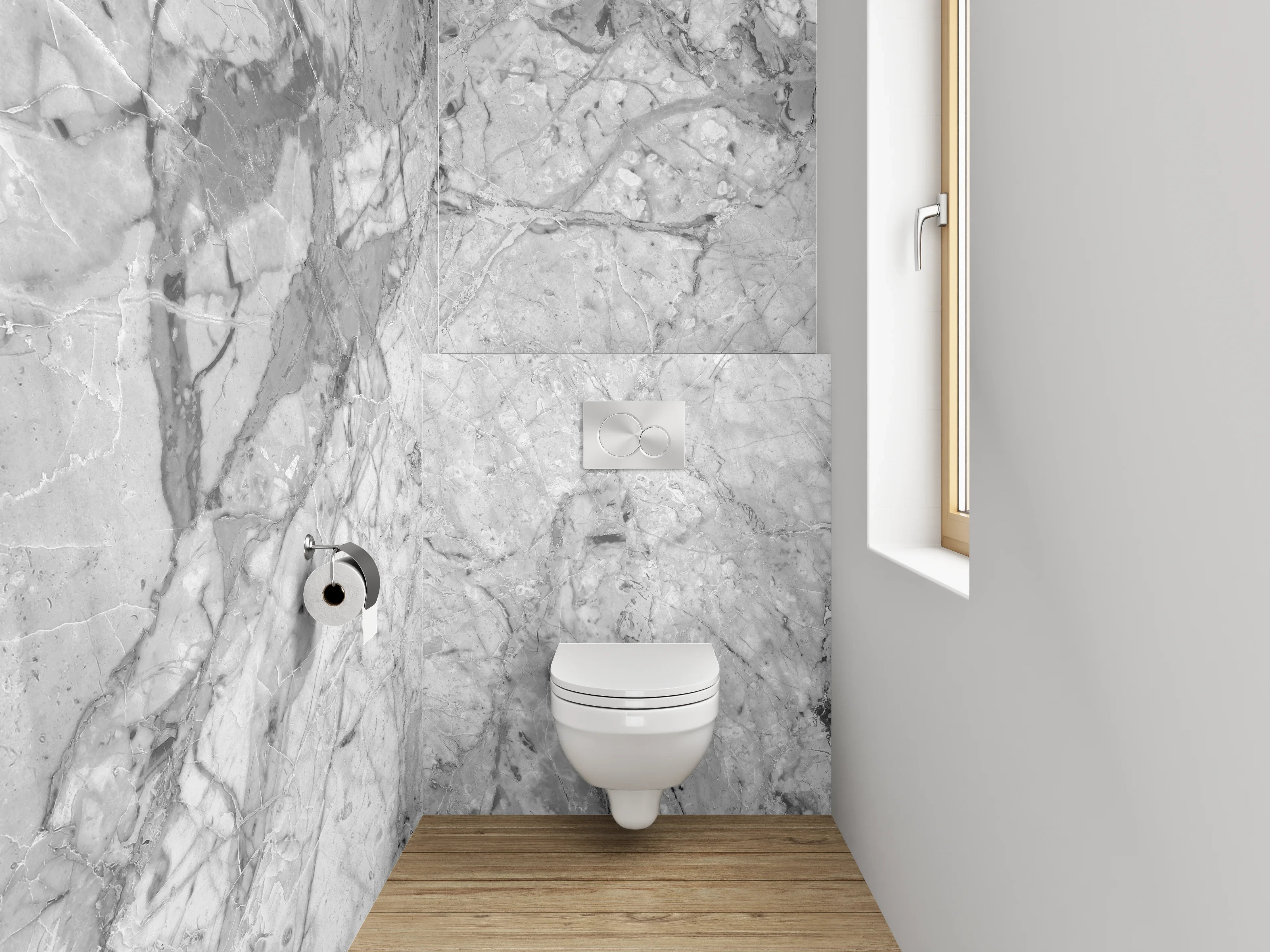 WC-Rückwand - Eisgraue Marmorstruktur